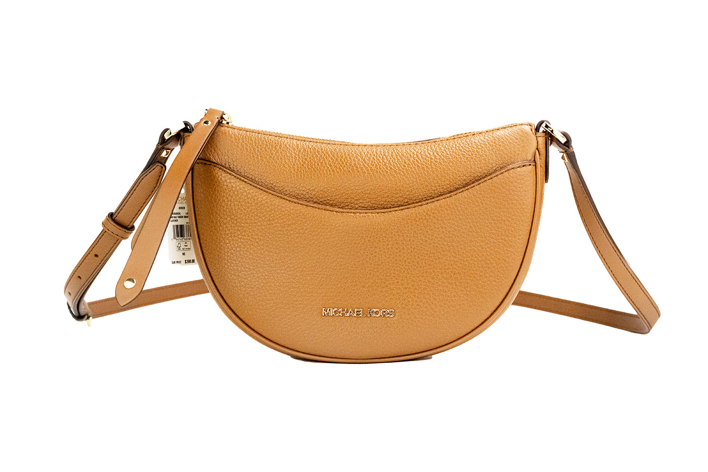 Michael Kors Dover Small Luggage Pebbled Leather Half Moon Crossbody Bag Purse - ACCEXO
