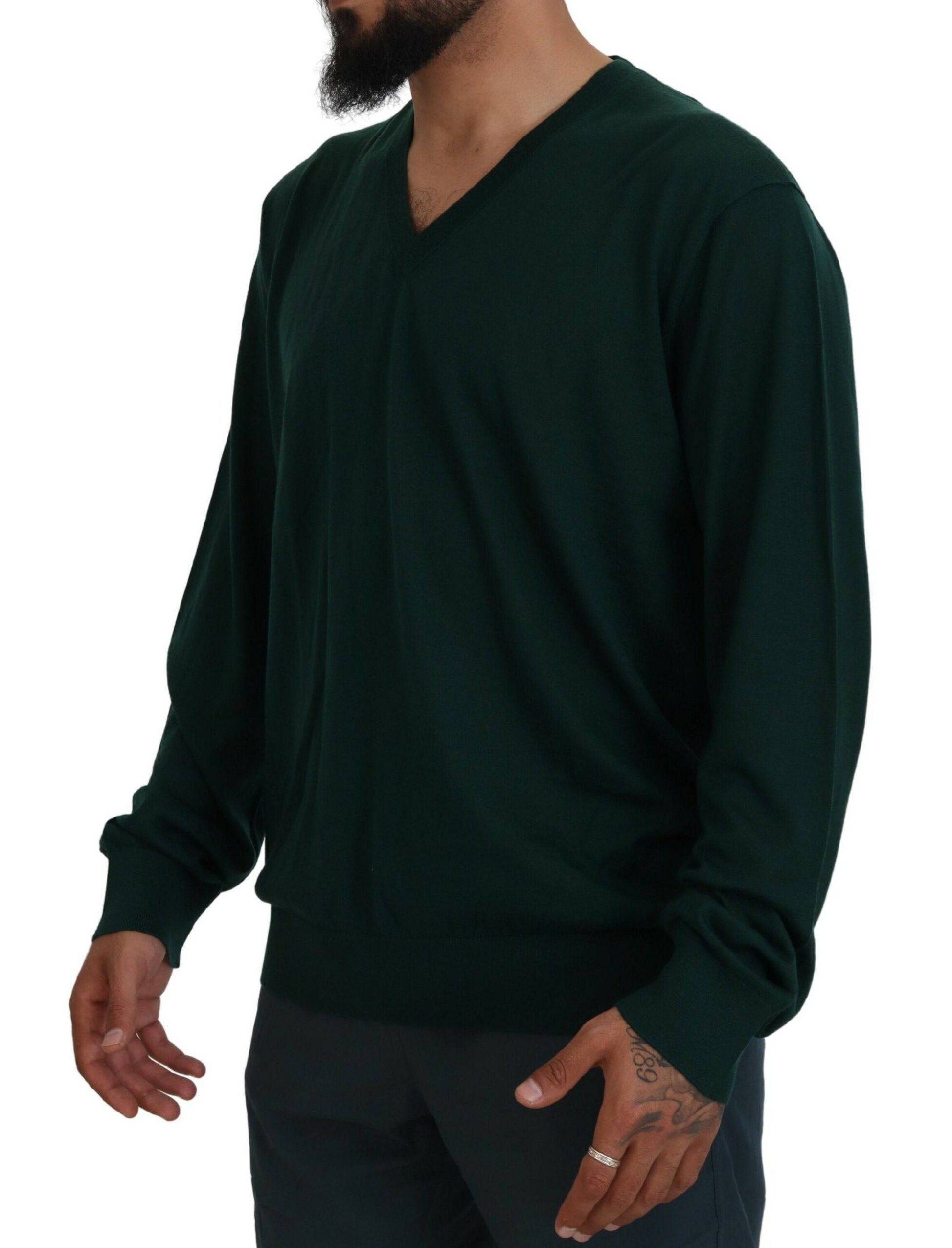 Dolce & Gabbana Elegant Green V-Neck Cashmere Sweater - ACCEXO