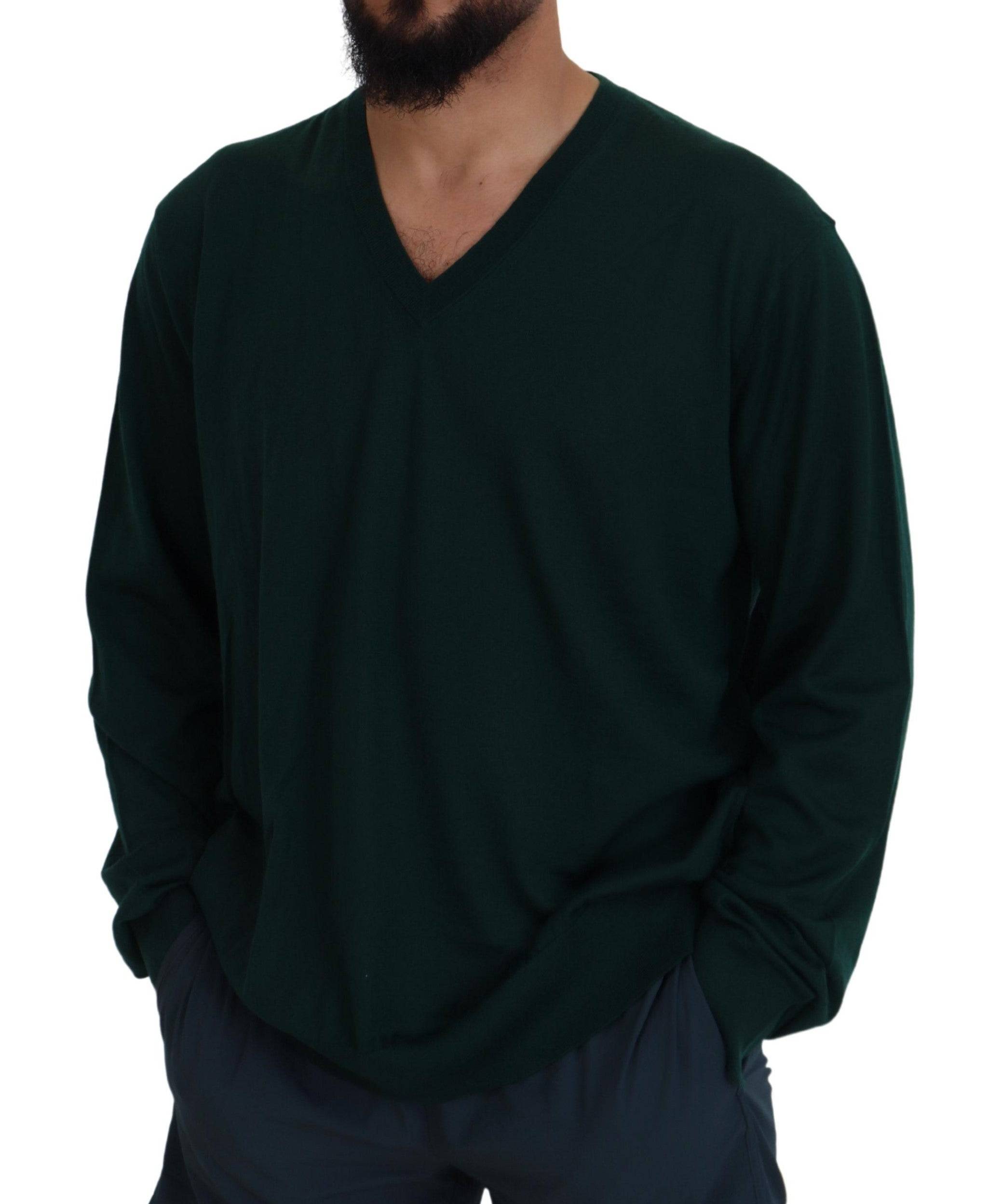 Dolce & Gabbana Elegant Green V-Neck Cashmere Sweater - ACCEXO