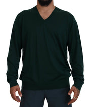Dolce & Gabbana Elegant Green V-Neck Cashmere Sweater - ACCEXO