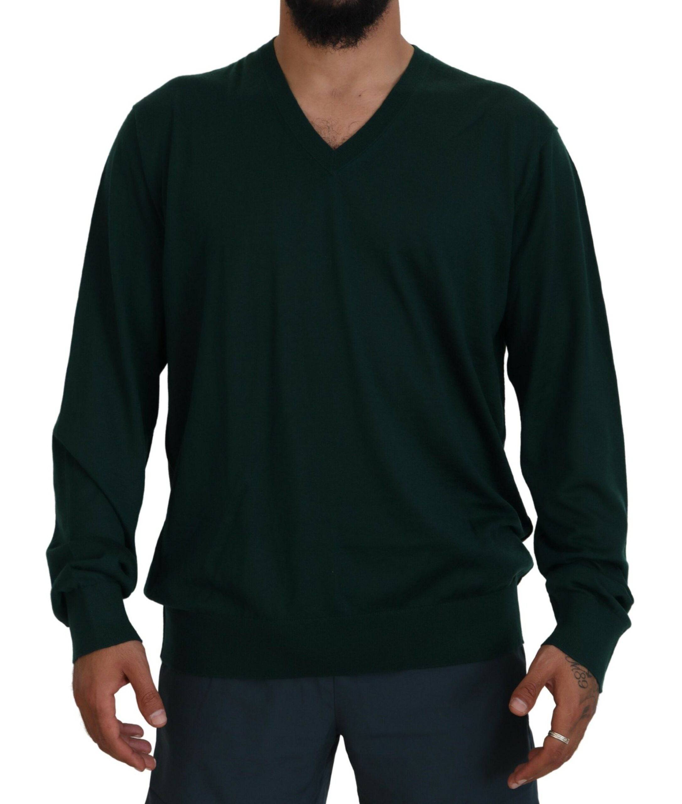 Dolce & Gabbana Elegant Green V-Neck Cashmere Sweater - ACCEXO