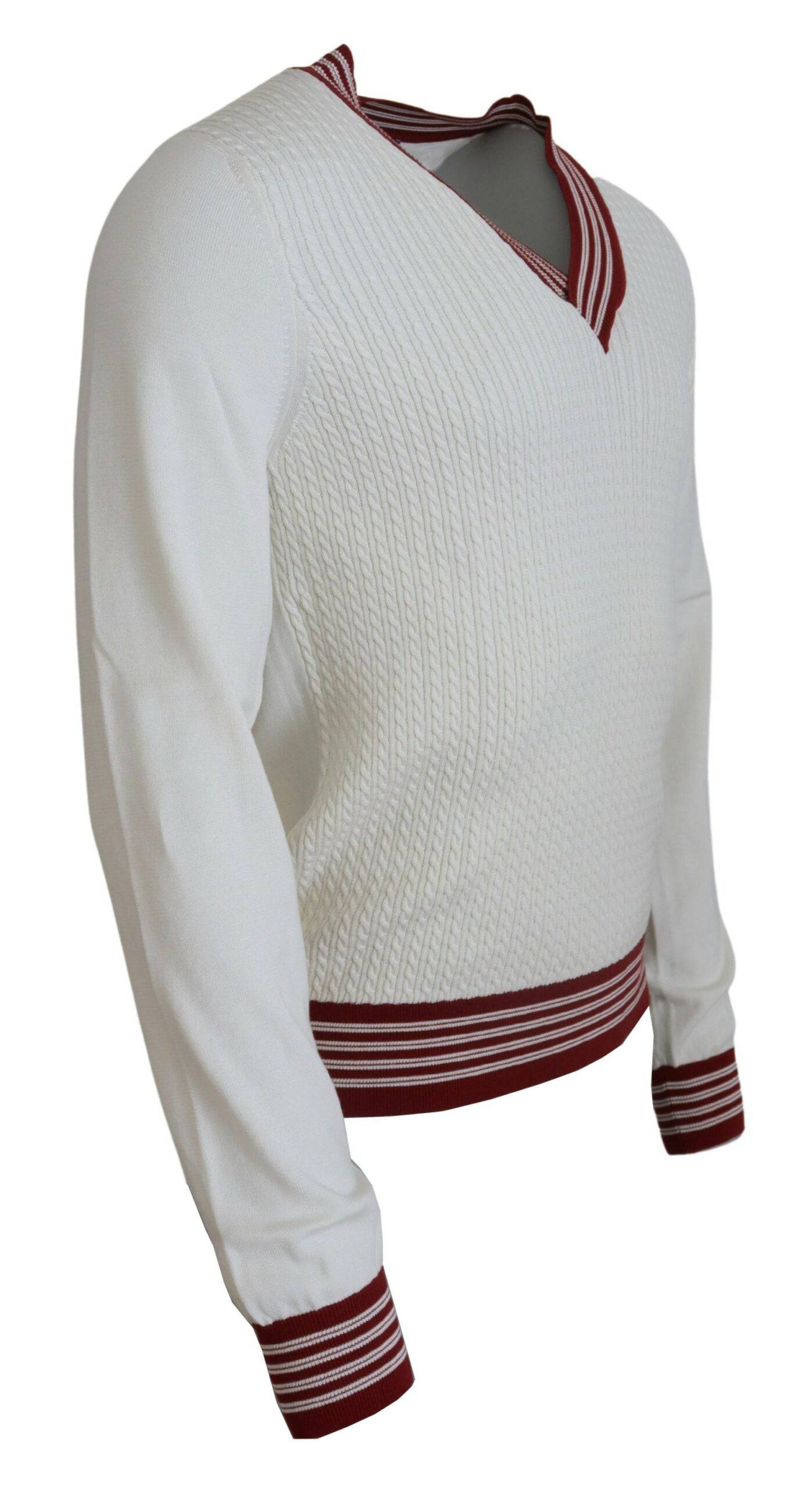 Dolce & Gabbana Off White Silk Cotton V-Neck Sweater - ACCEXO