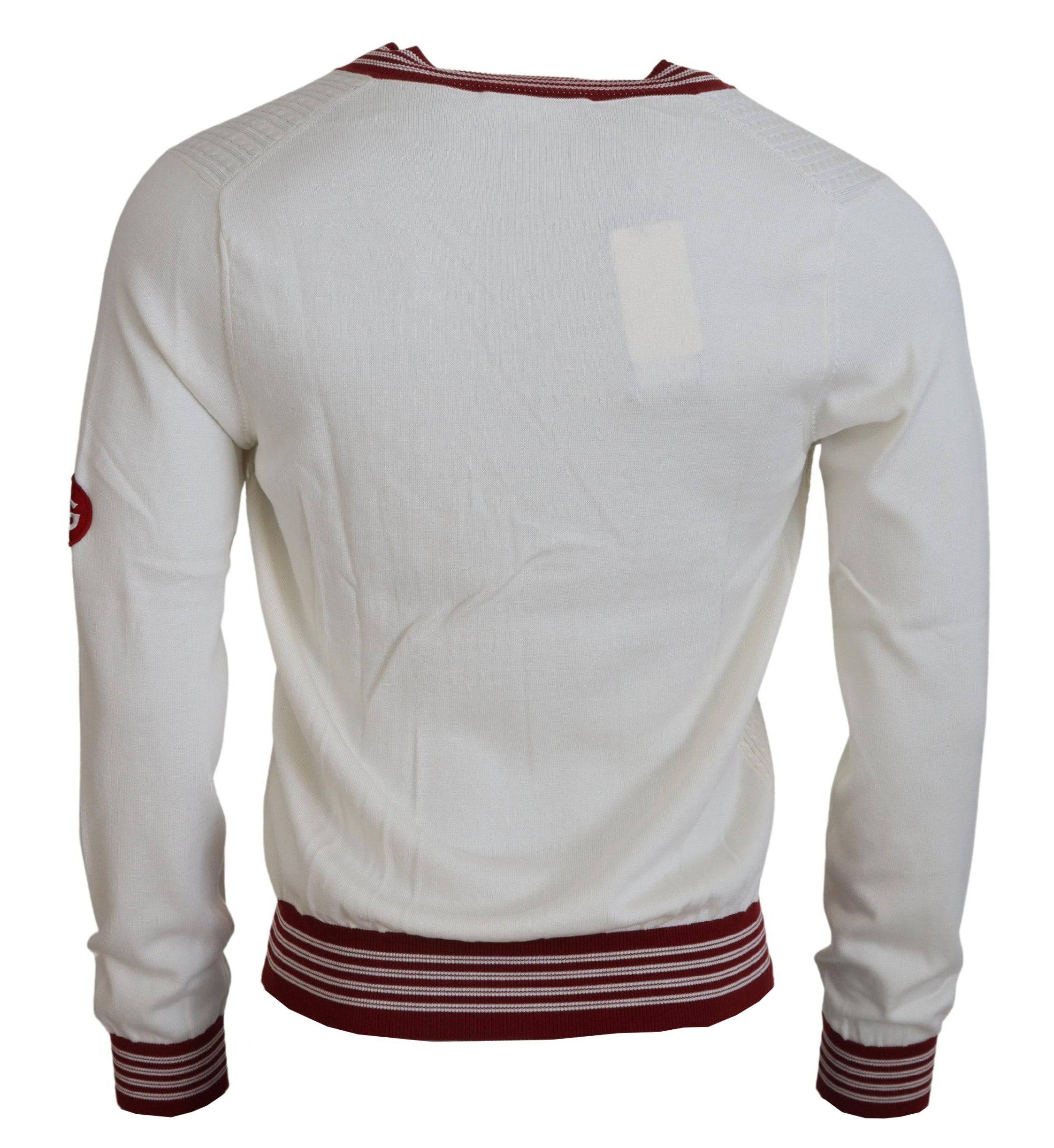 Dolce & Gabbana Off White Silk Cotton V-Neck Sweater - ACCEXO