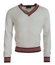 Dolce & Gabbana Off White Silk Cotton V-Neck Sweater - ACCEXO