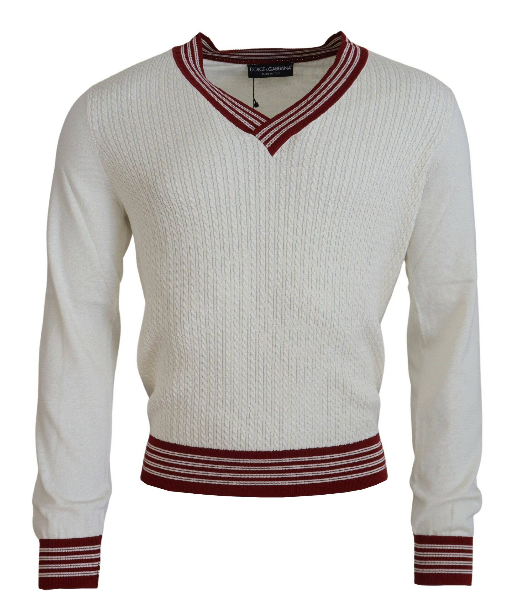 Dolce & Gabbana Off White Silk Cotton V-Neck Sweater - ACCEXO