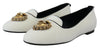 Dolce & Gabbana Elegant White Velvet Loafers with Gold Heart Detail