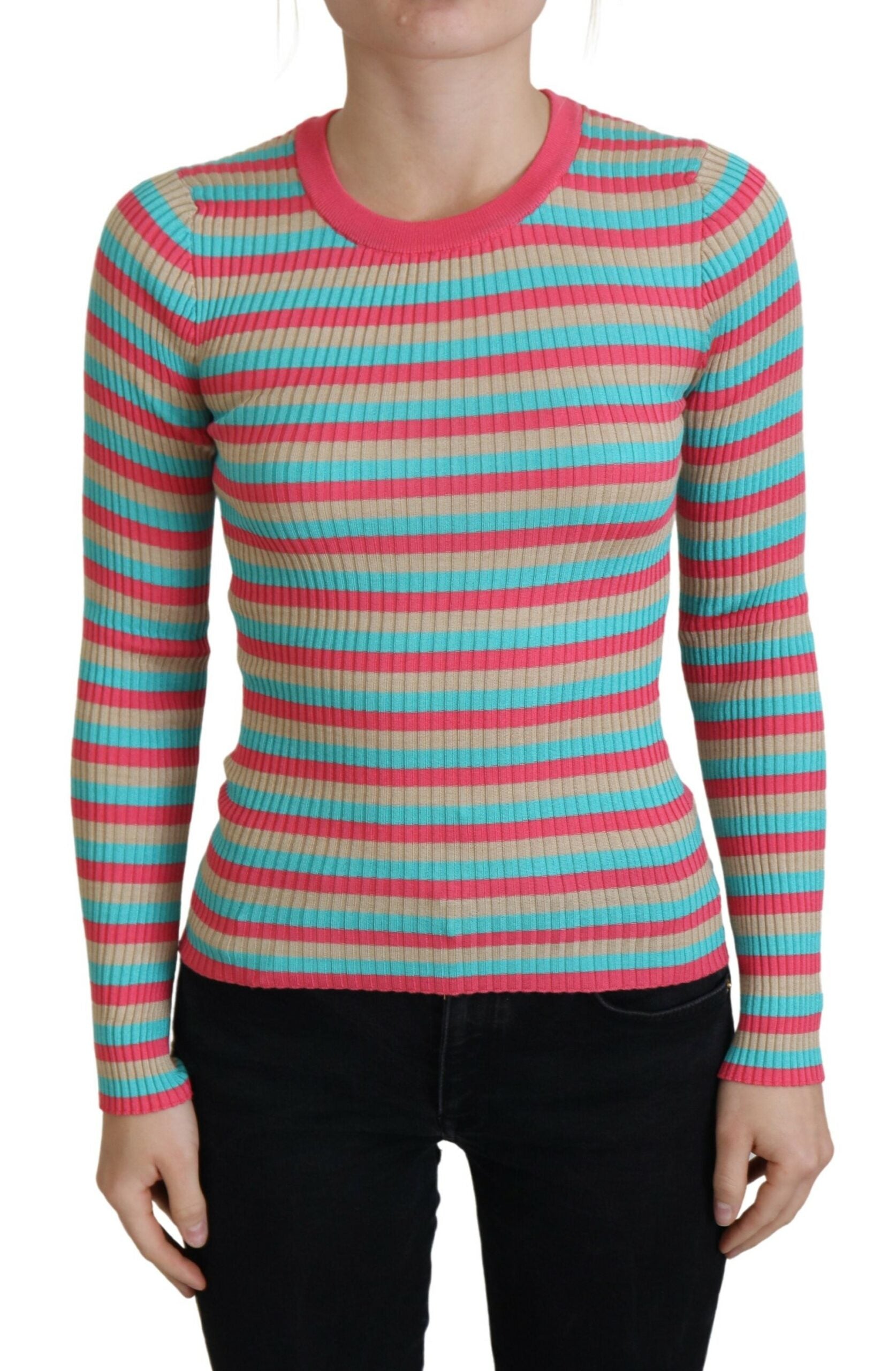 Dolce & Gabbana Elegant Striped Silk Crewneck Pullover - ACCEXO