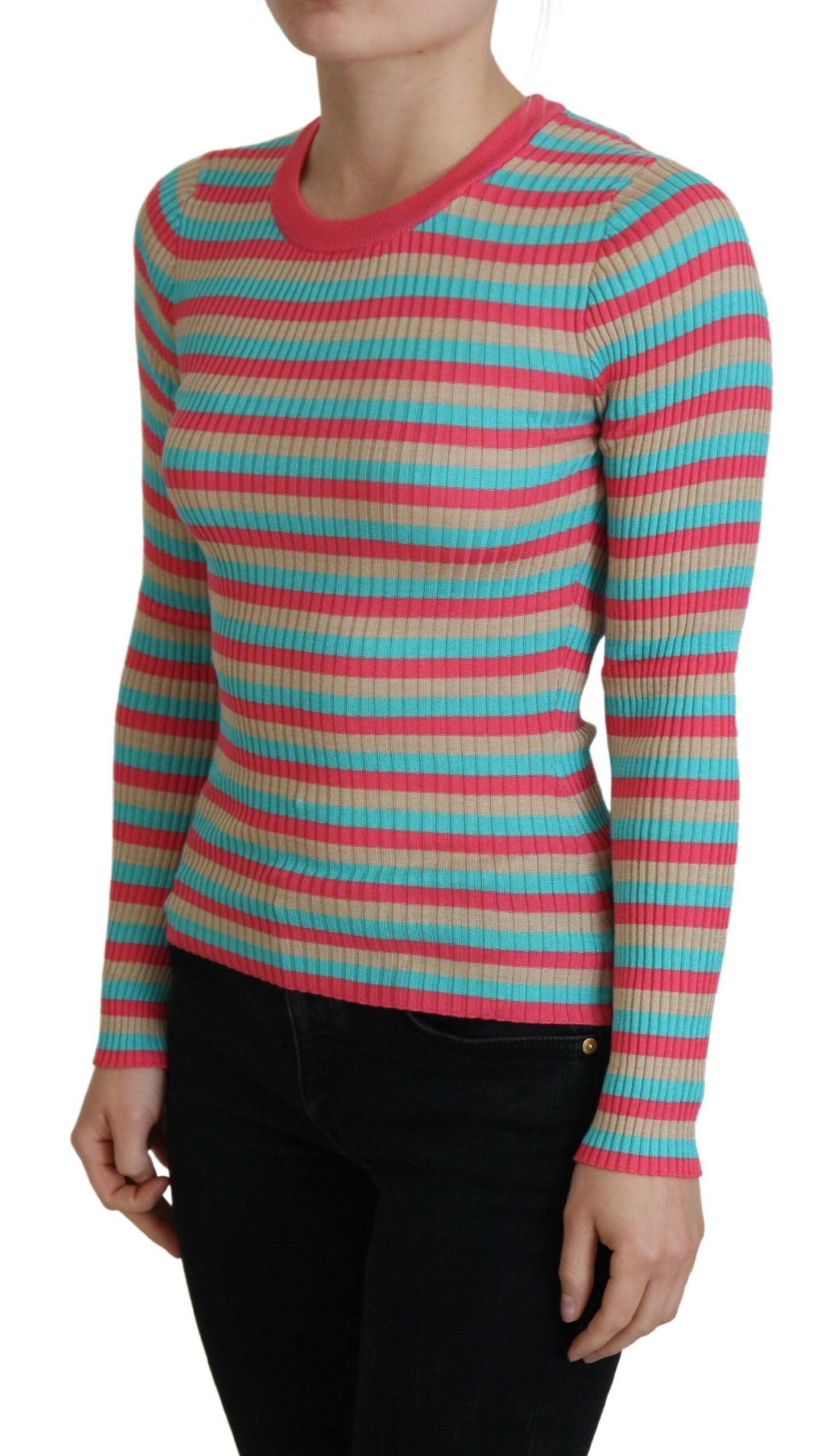 Dolce & Gabbana Elegant Striped Silk Crewneck Pullover - ACCEXO