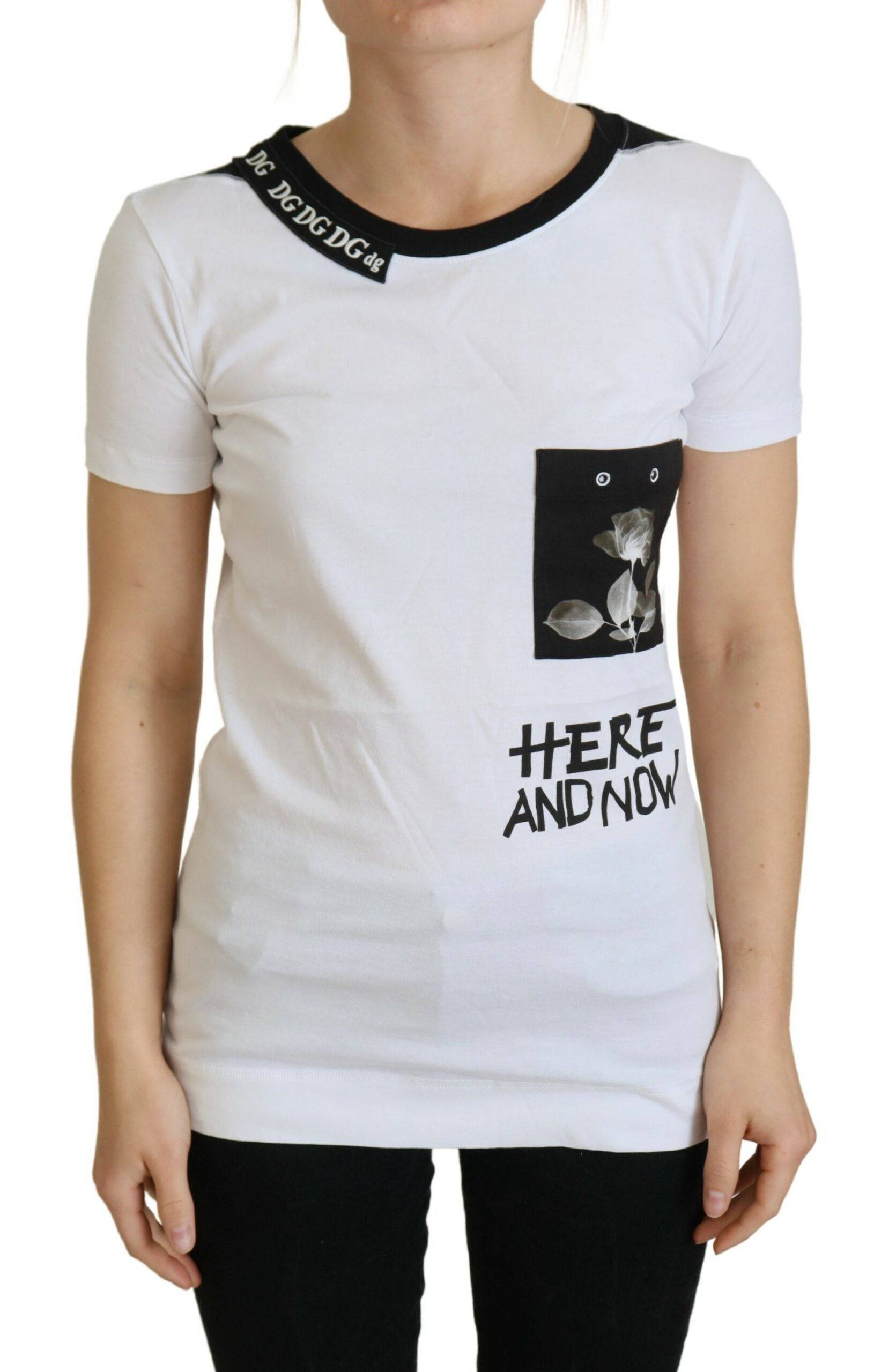 Dolce & Gabbana Chic Monochrome ’Here and Now’ Cotton Tee - IT36 | XS