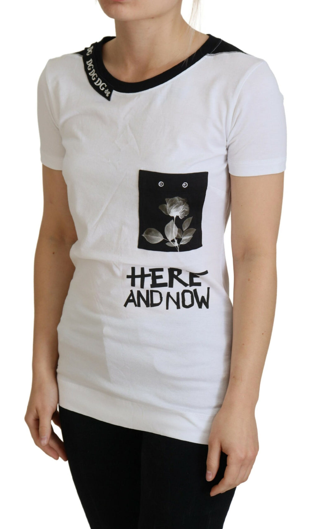 Dolce & Gabbana Chic Monochrome ’Here and Now’ Cotton Tee - IT36 | XS