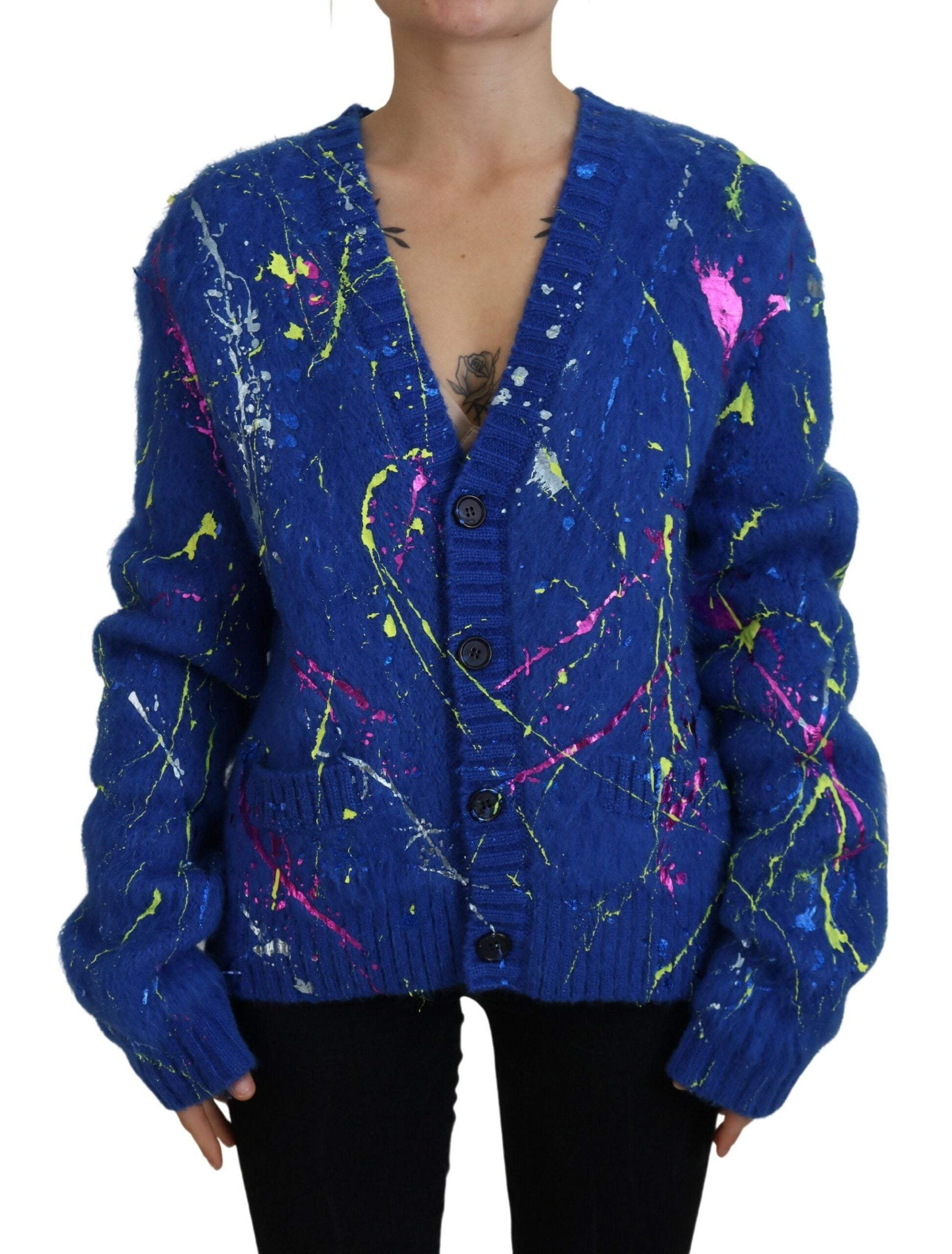 Dolce & Gabbana Elegant Multicolor Splash Mohair Cardigan - ACCEXO