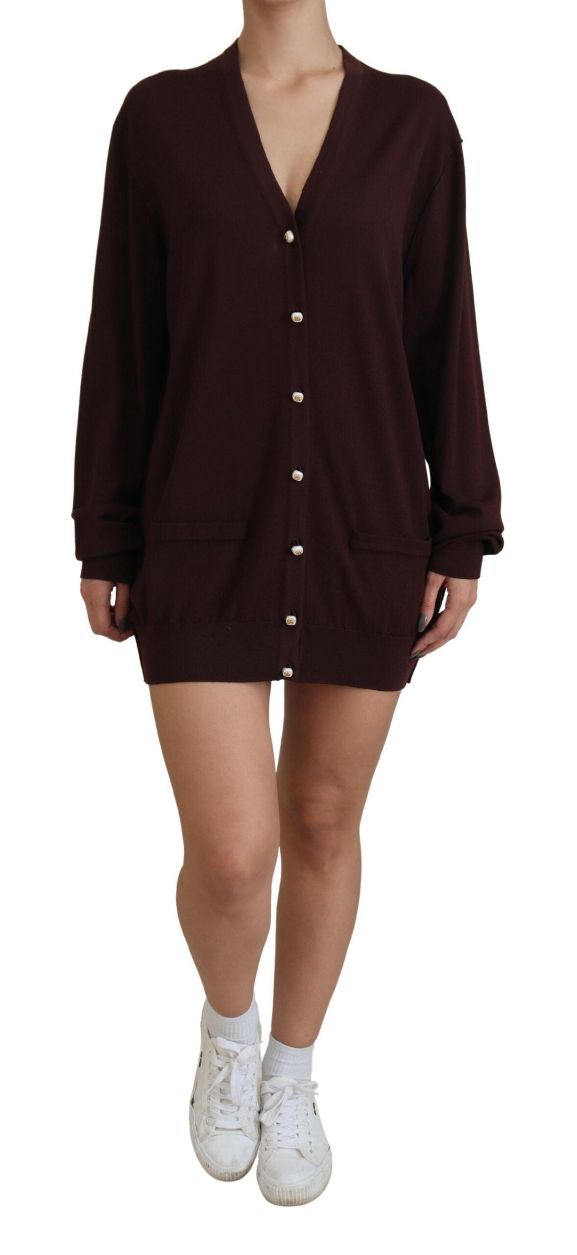 Dolce & Gabbana Chic Maroon V-Neck Wool Cardigan - ACCEXO