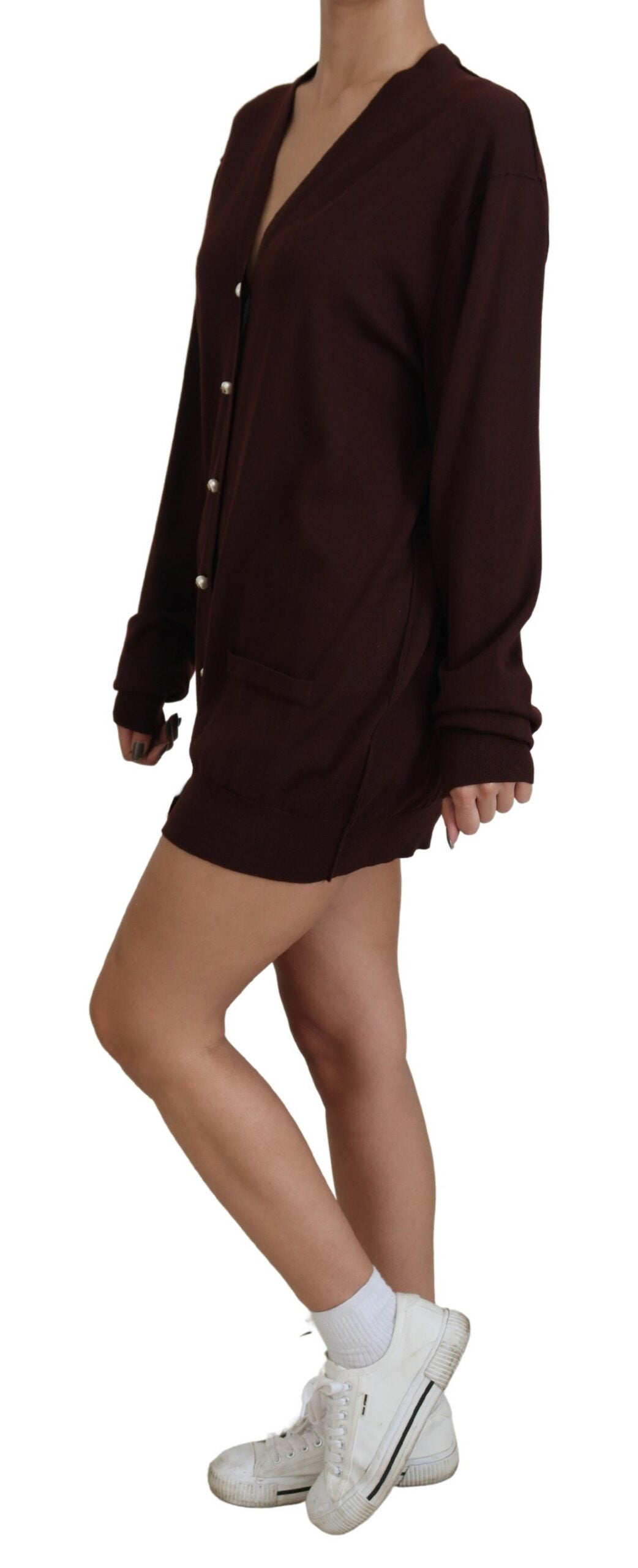 Dolce & Gabbana Chic Maroon V-Neck Wool Cardigan - ACCEXO
