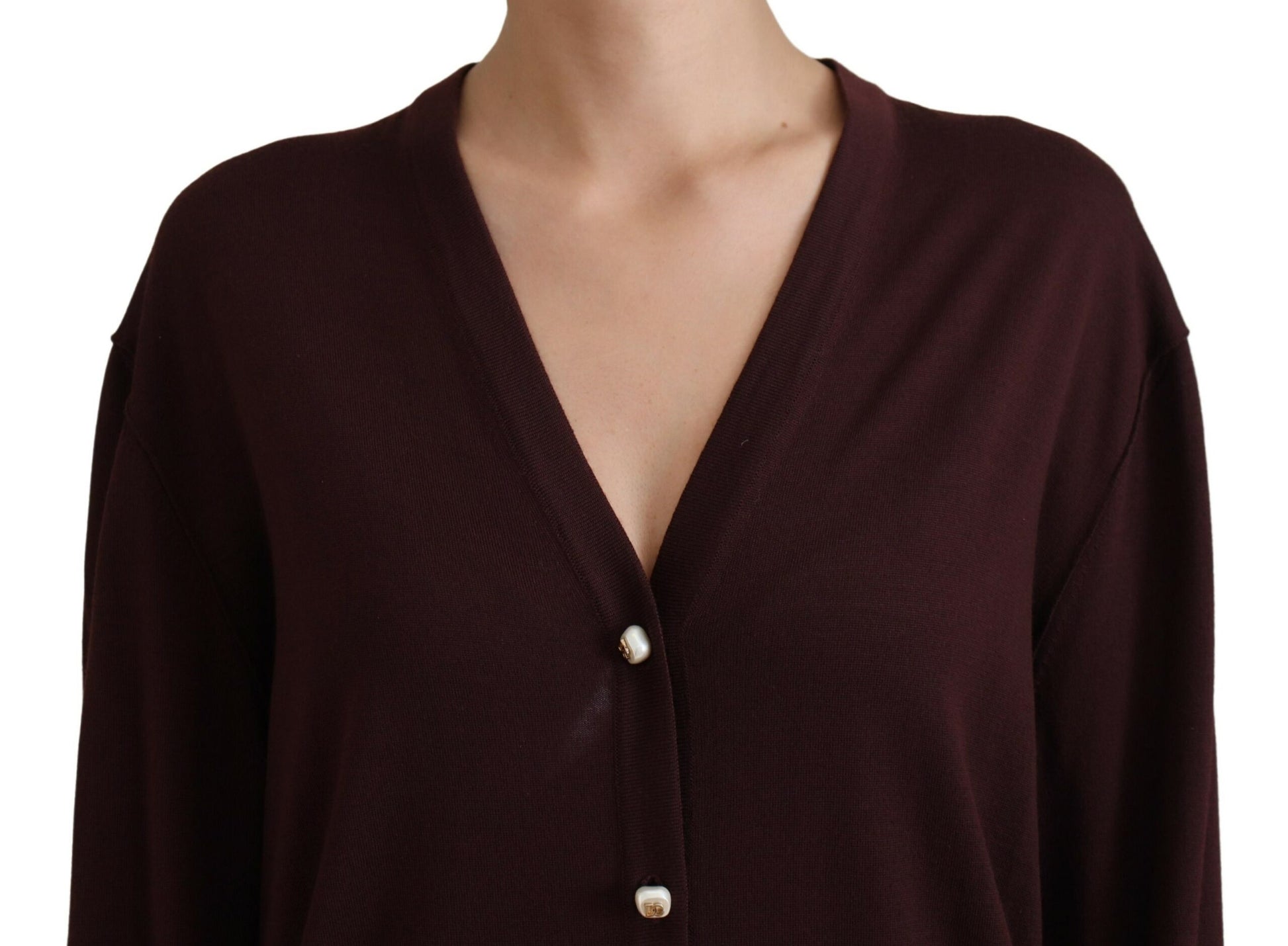 Dolce & Gabbana Chic Maroon V-Neck Wool Cardigan - ACCEXO