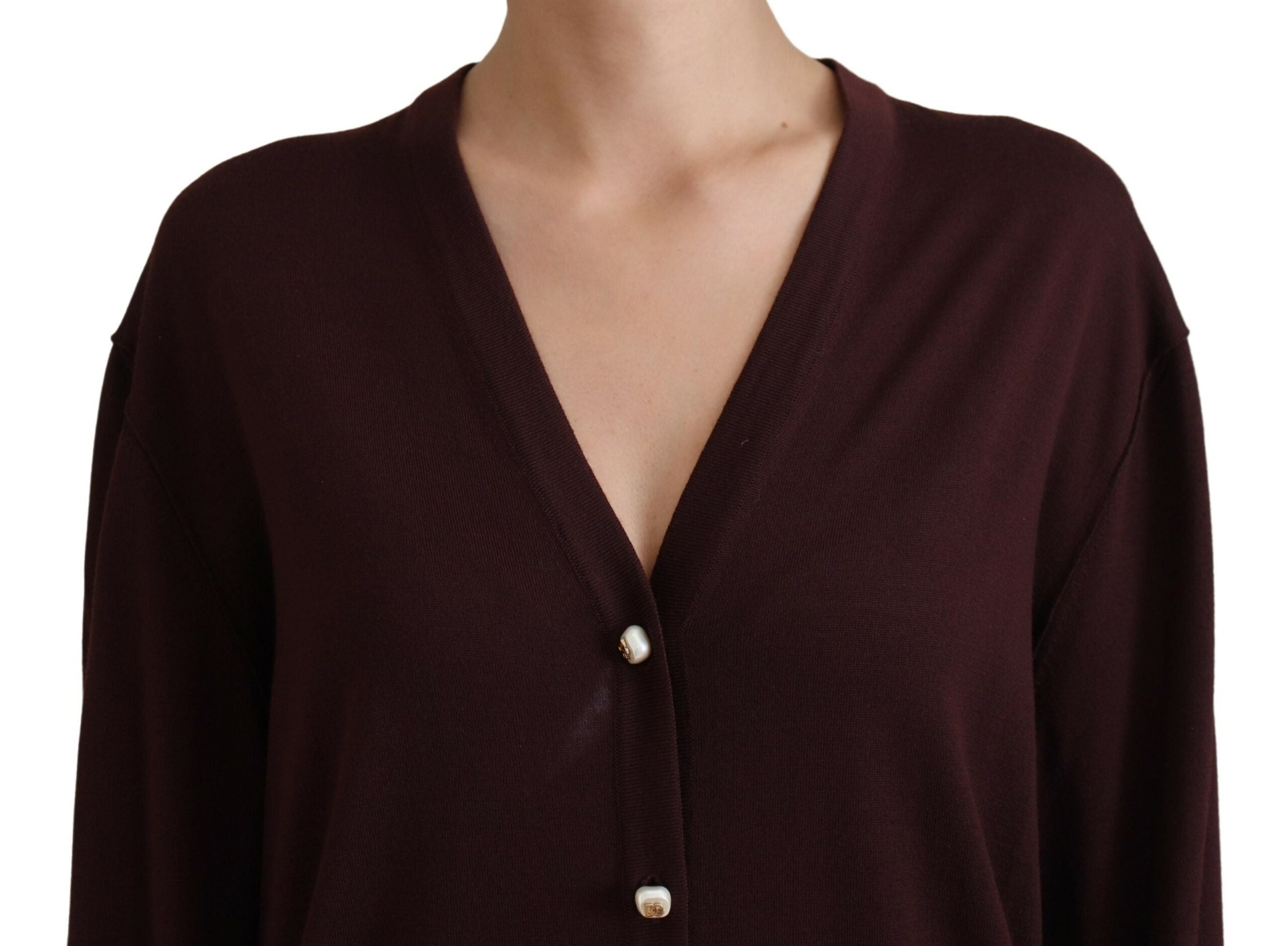Dolce & Gabbana Chic Maroon V-Neck Wool Cardigan - ACCEXO