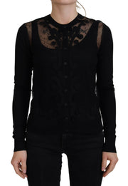 Dolce & Gabbana Elegant Black Floral Lace Cardigan Sweater - ACCEXO