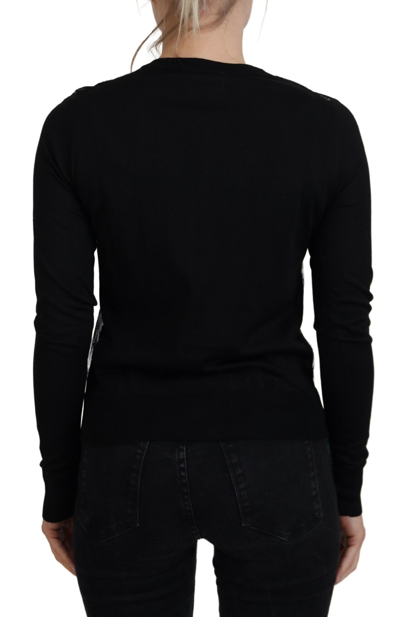 Dolce & Gabbana Elegant Black Floral Lace Cardigan Sweater - ACCEXO
