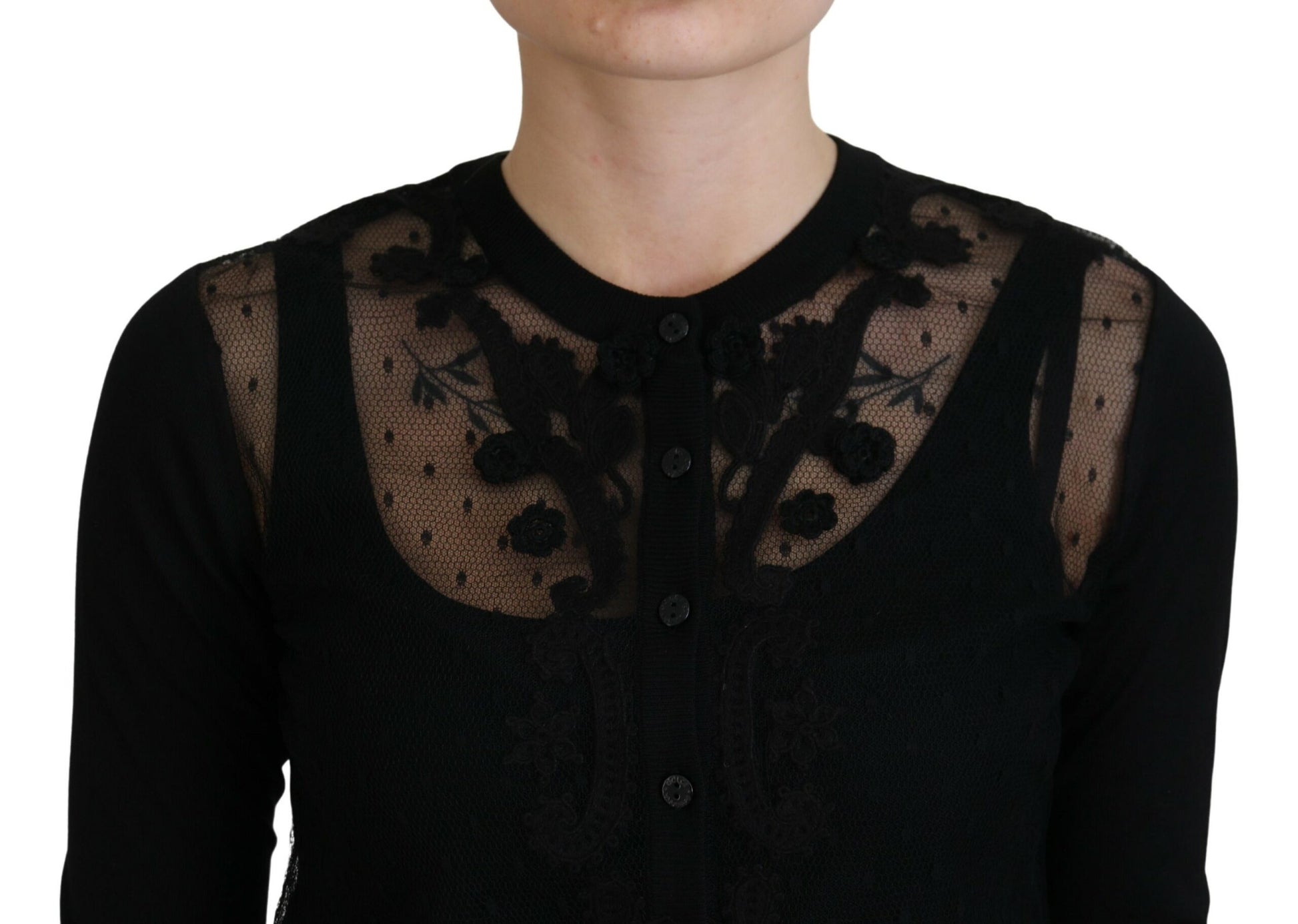 Dolce & Gabbana Elegant Black Floral Lace Cardigan Sweater - ACCEXO