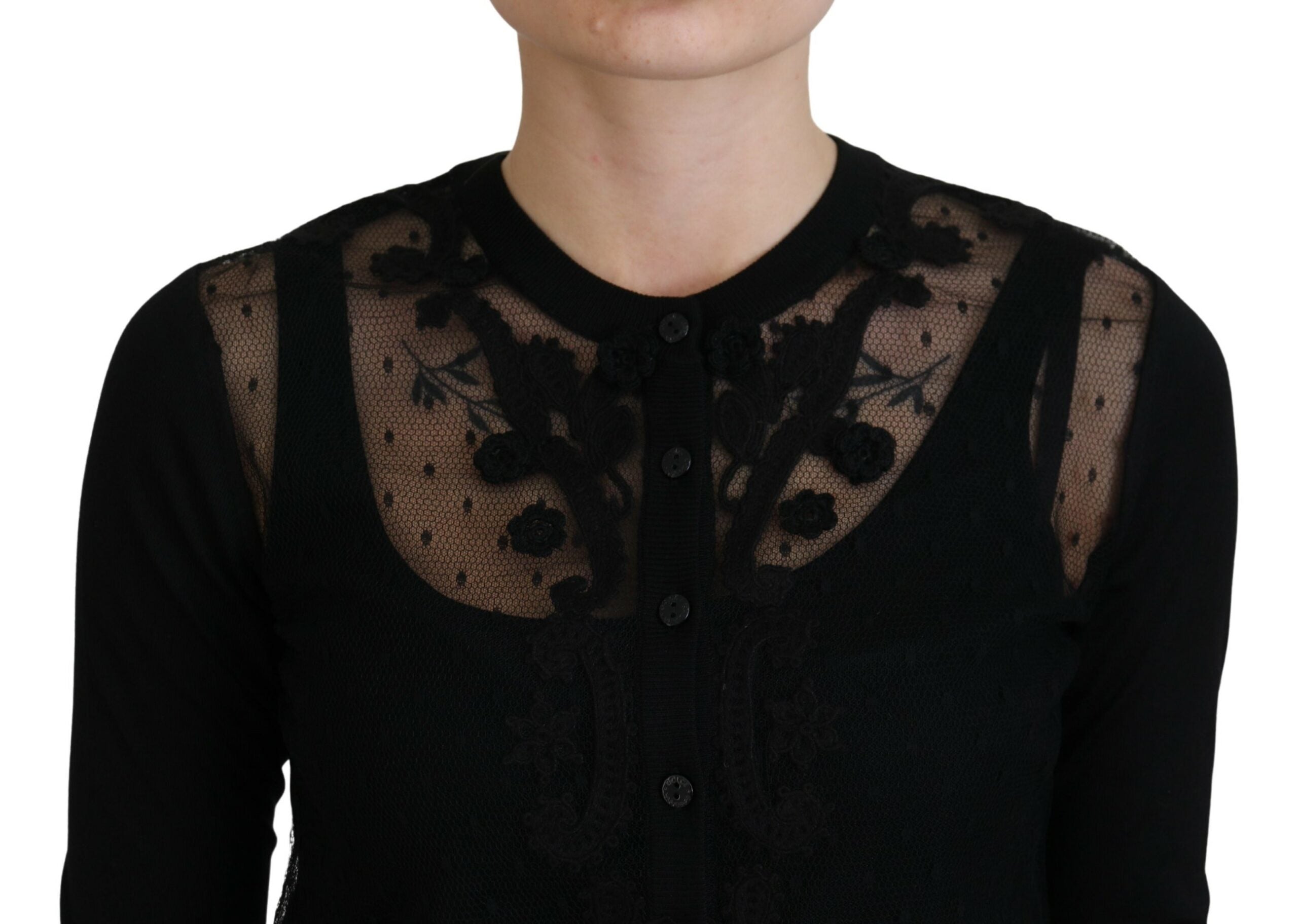 Dolce & Gabbana Elegant Black Floral Lace Cardigan Sweater - ACCEXO