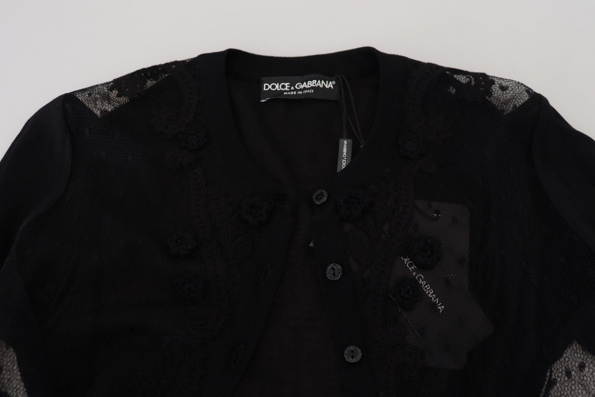 Dolce & Gabbana Elegant Black Floral Lace Cardigan Sweater - ACCEXO