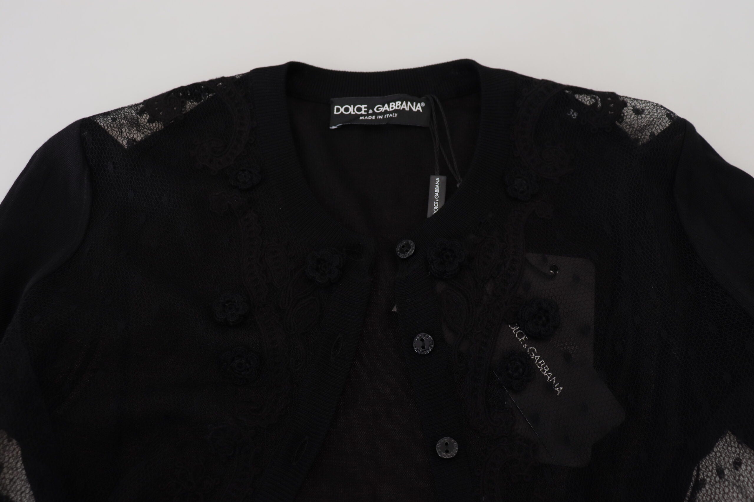Dolce & Gabbana Elegant Black Floral Lace Cardigan Sweater - ACCEXO