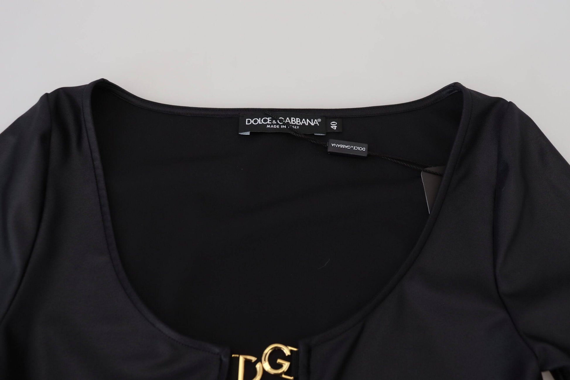 Dolce & Gabbana Elegant Black 3/4 Sleeve Top with Gold Detailing - IT40|S