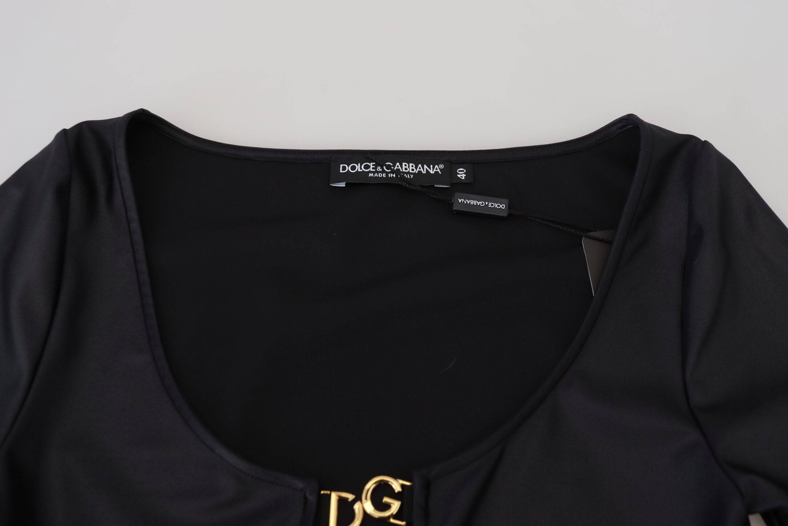 Dolce & Gabbana Elegant Black 3/4 Sleeve Top with Gold Detailing - IT40|S