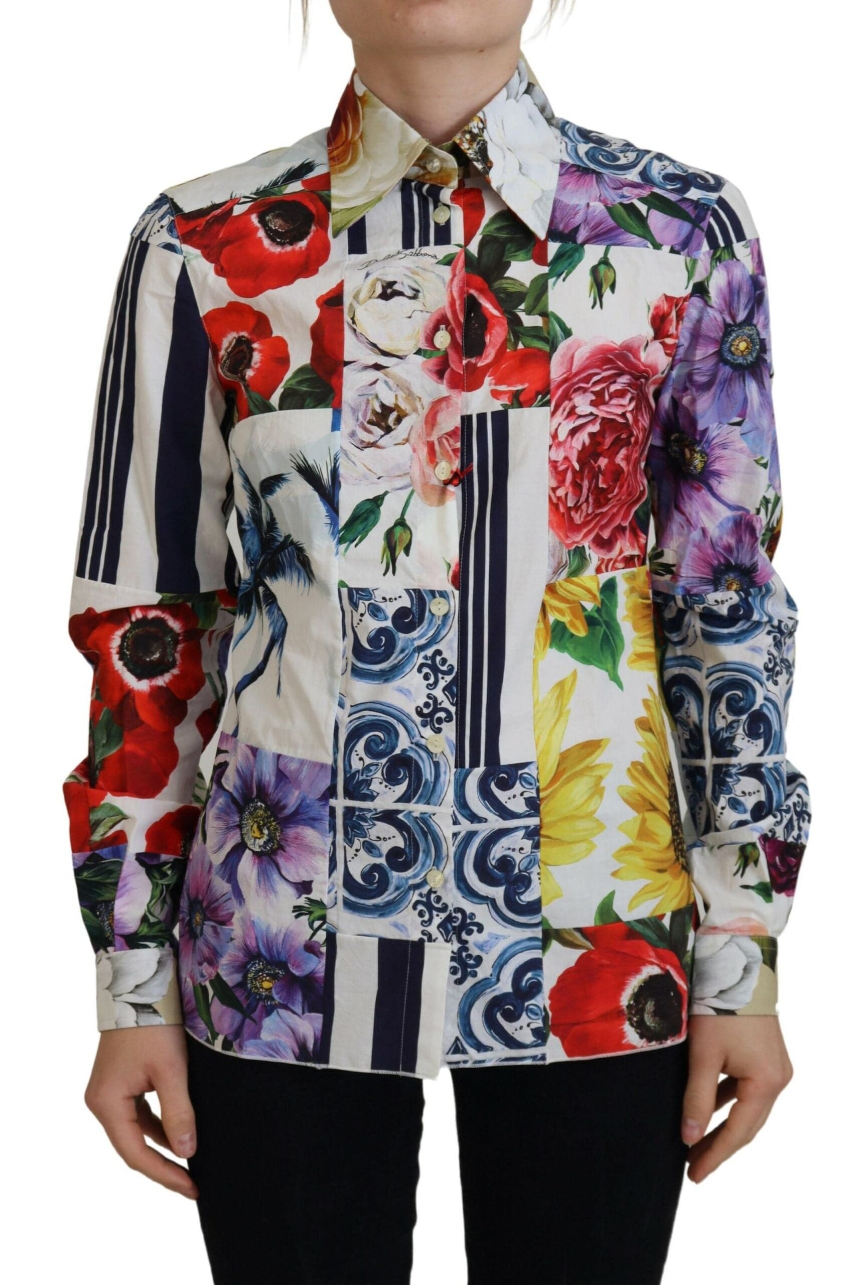 Dolce & Gabbana Elegant Floral Cotton Long Sleeve Top - IT36|XXS