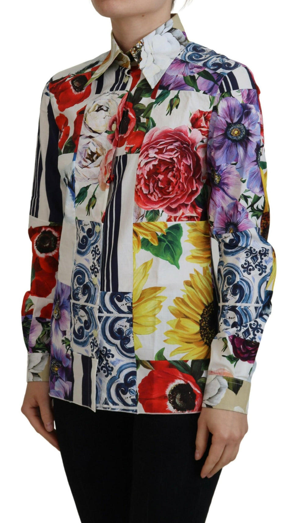 Dolce & Gabbana Elegant Floral Cotton Long Sleeve Top - IT36|XXS