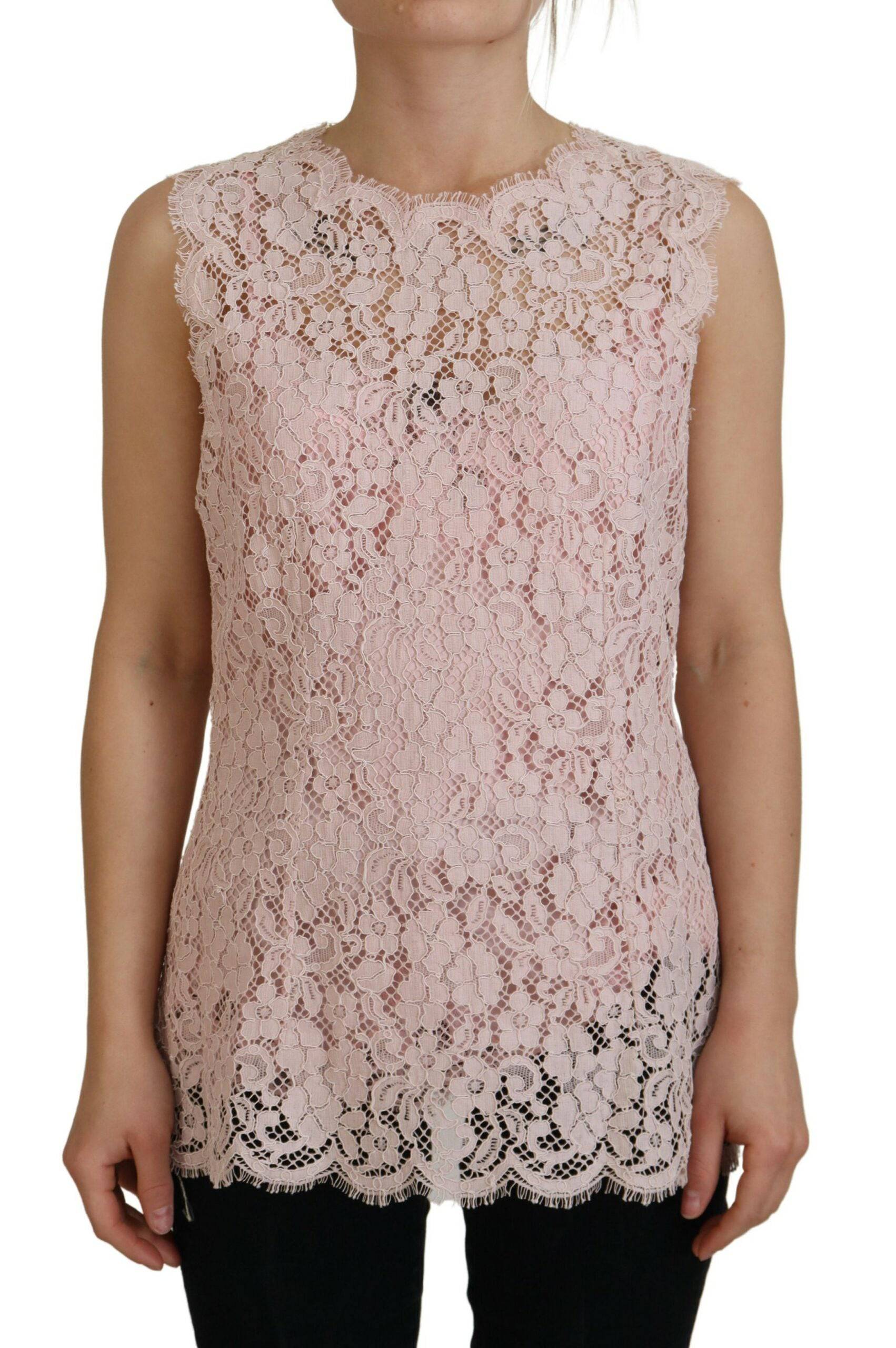 Dolce & Gabbana Elegant Sheer Lace Sleeveless Blouse in Pink - IT40|S