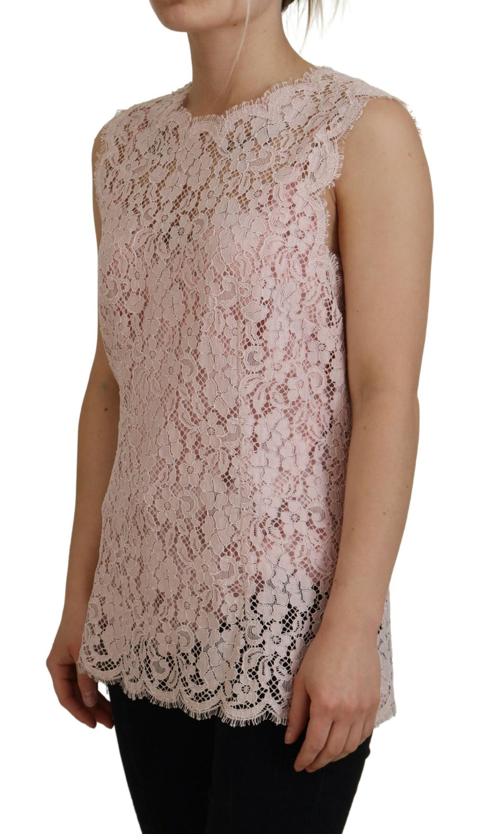 Dolce & Gabbana Elegant Sheer Lace Sleeveless Blouse in Pink - IT40|S