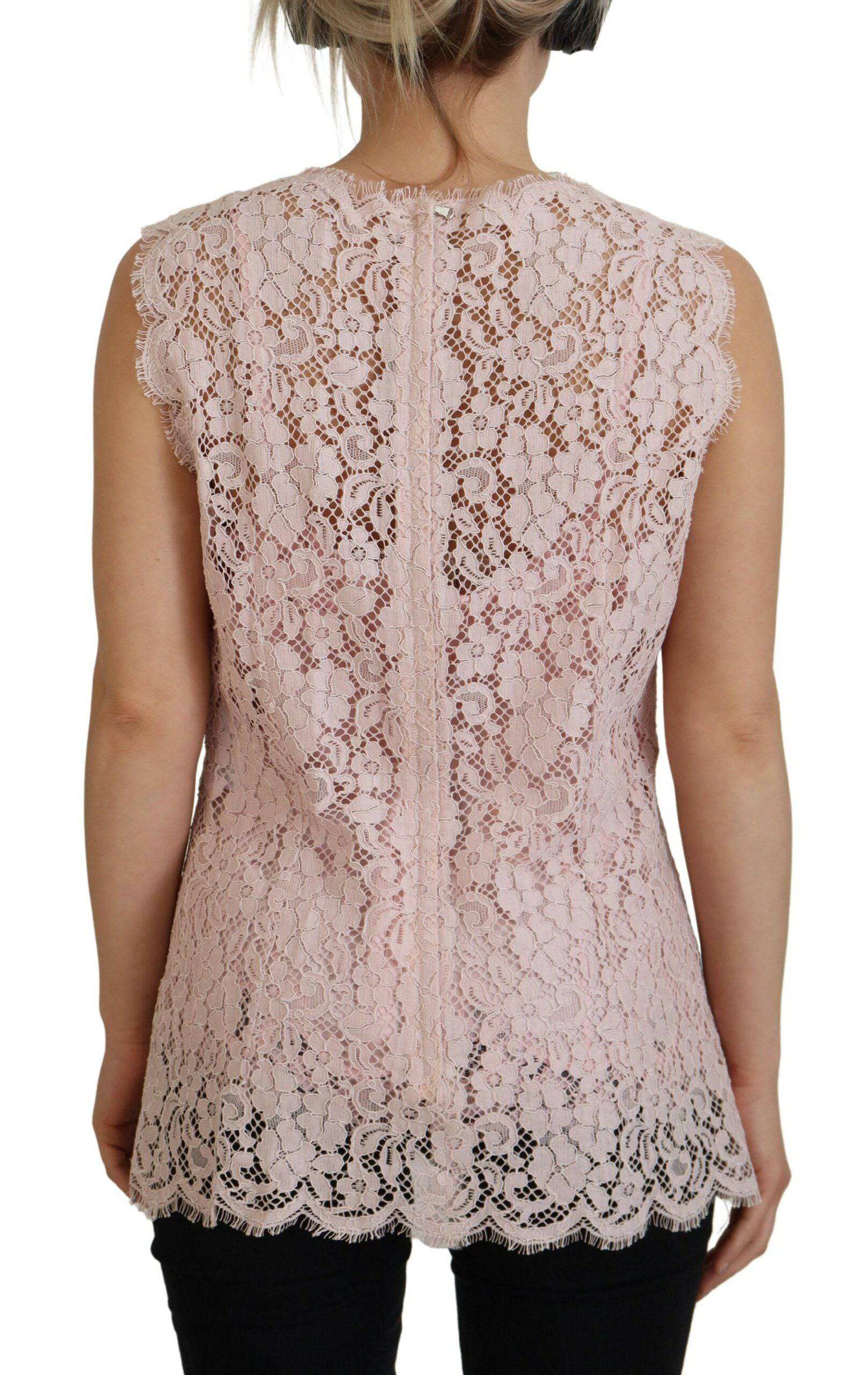 Dolce & Gabbana Elegant Sheer Lace Sleeveless Blouse in Pink - IT40|S
