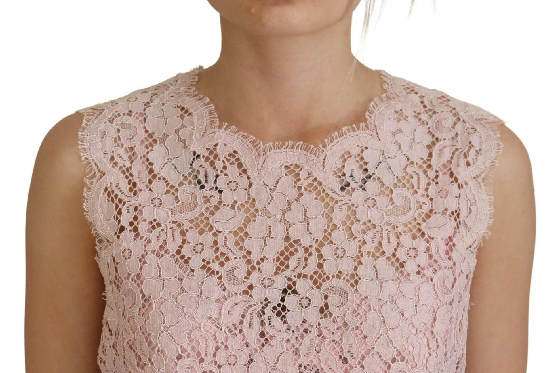 Dolce & Gabbana Elegant Sheer Lace Sleeveless Blouse in Pink - IT40|S