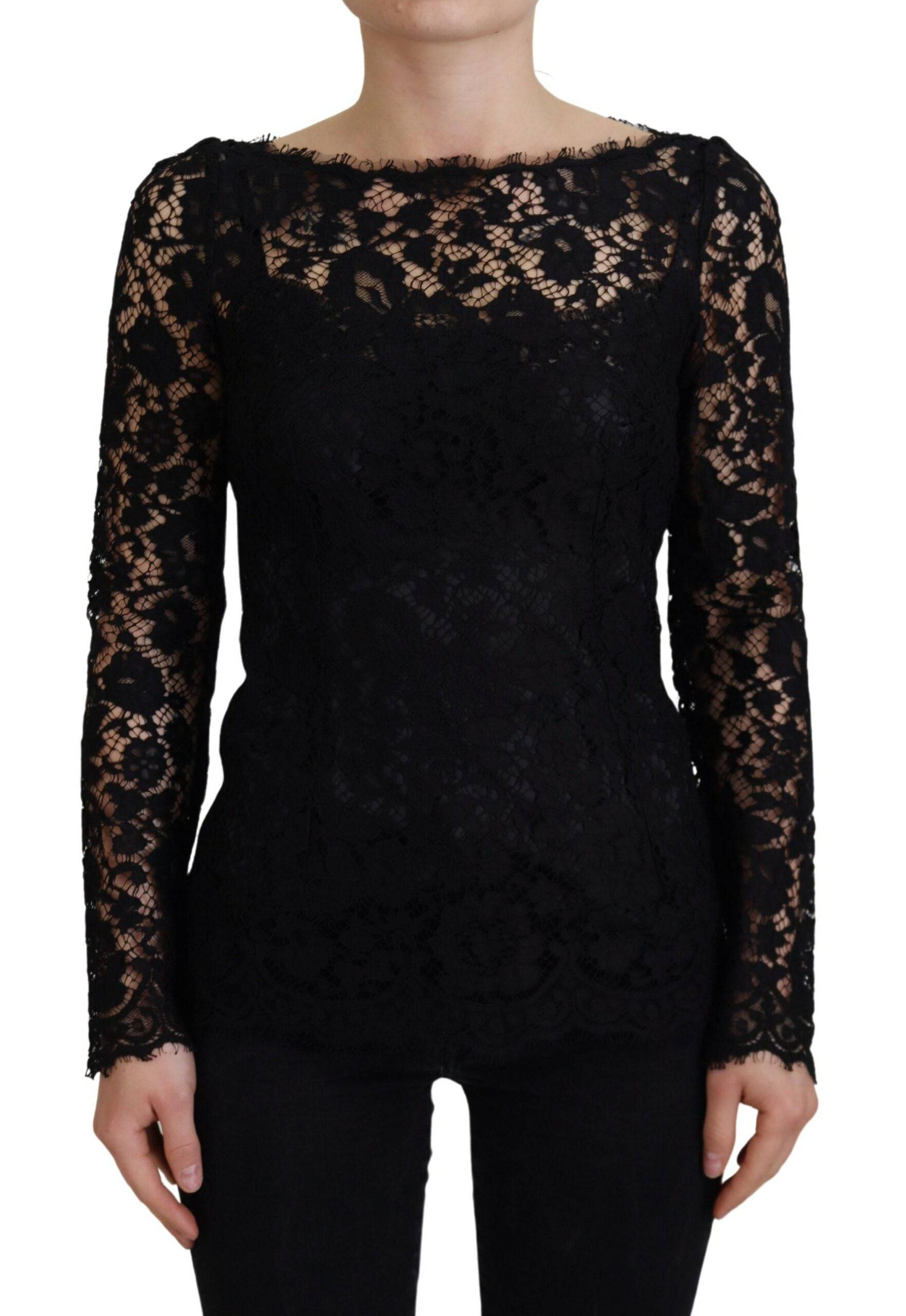 Dolce & Gabbana Elegant Floral Lace Long Sleeve Top - IT36|XXS