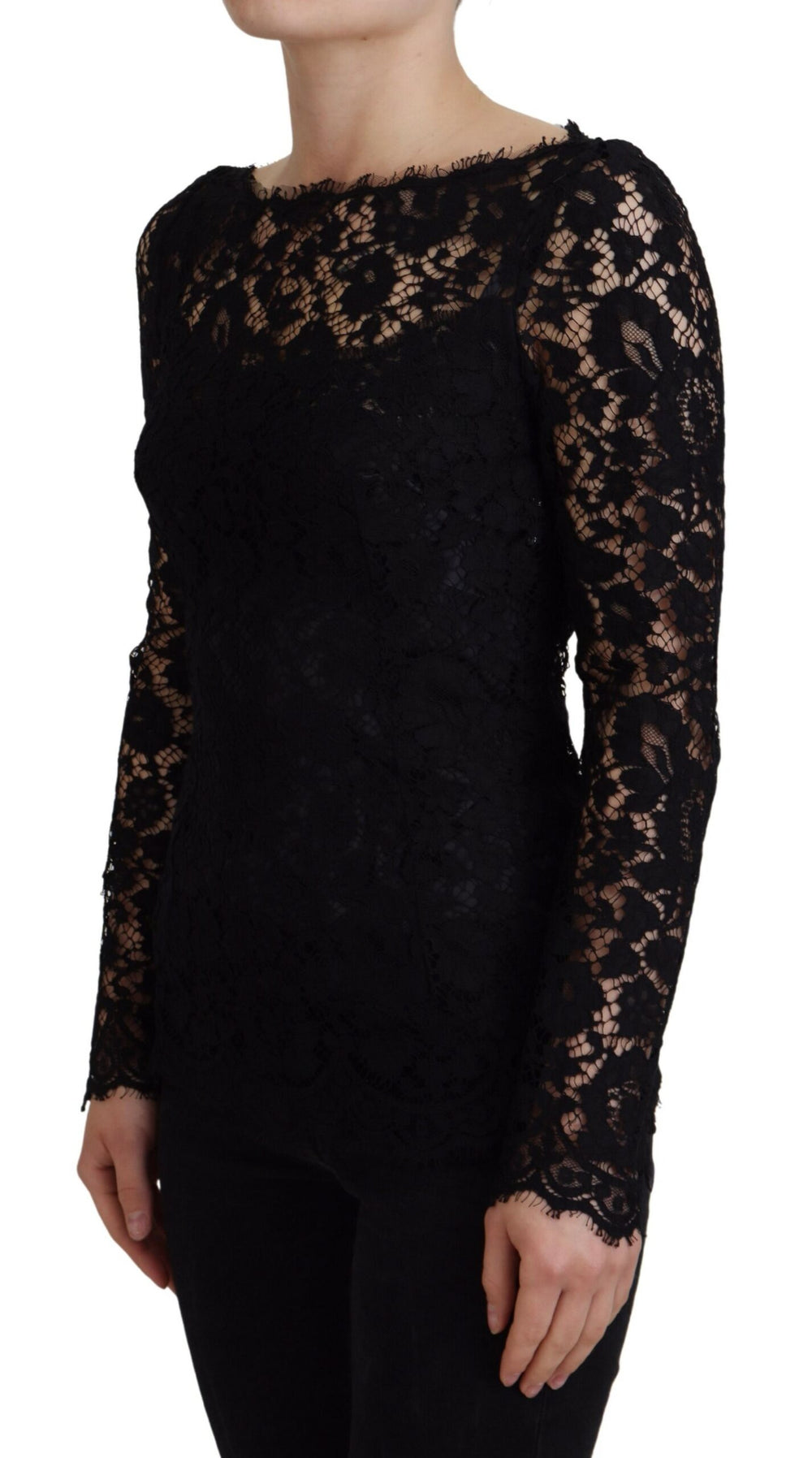 Dolce & Gabbana Elegant Floral Lace Long Sleeve Top - IT36|XXS