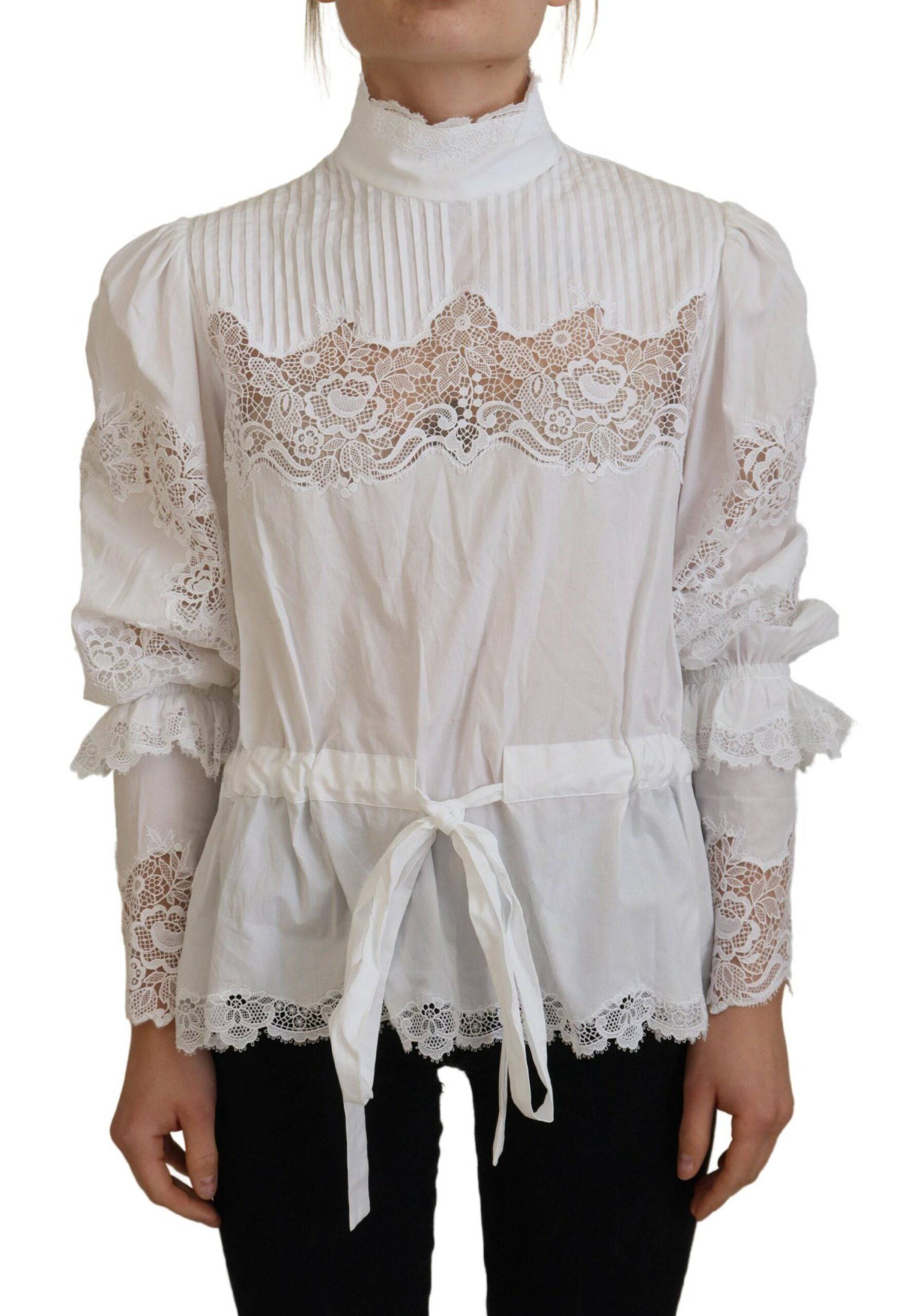 Dolce & Gabbana Elegant White Lace Trim Cotton Blouse - IT40|S