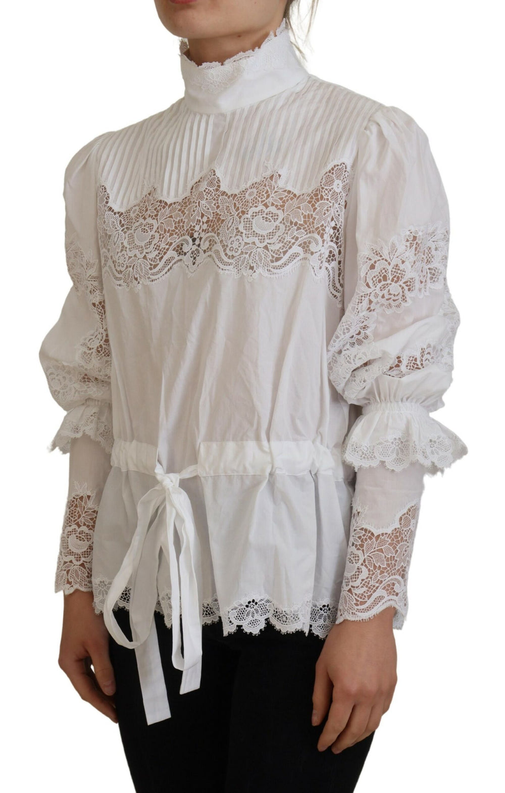 Dolce & Gabbana Elegant White Lace Trim Cotton Blouse - IT40|S