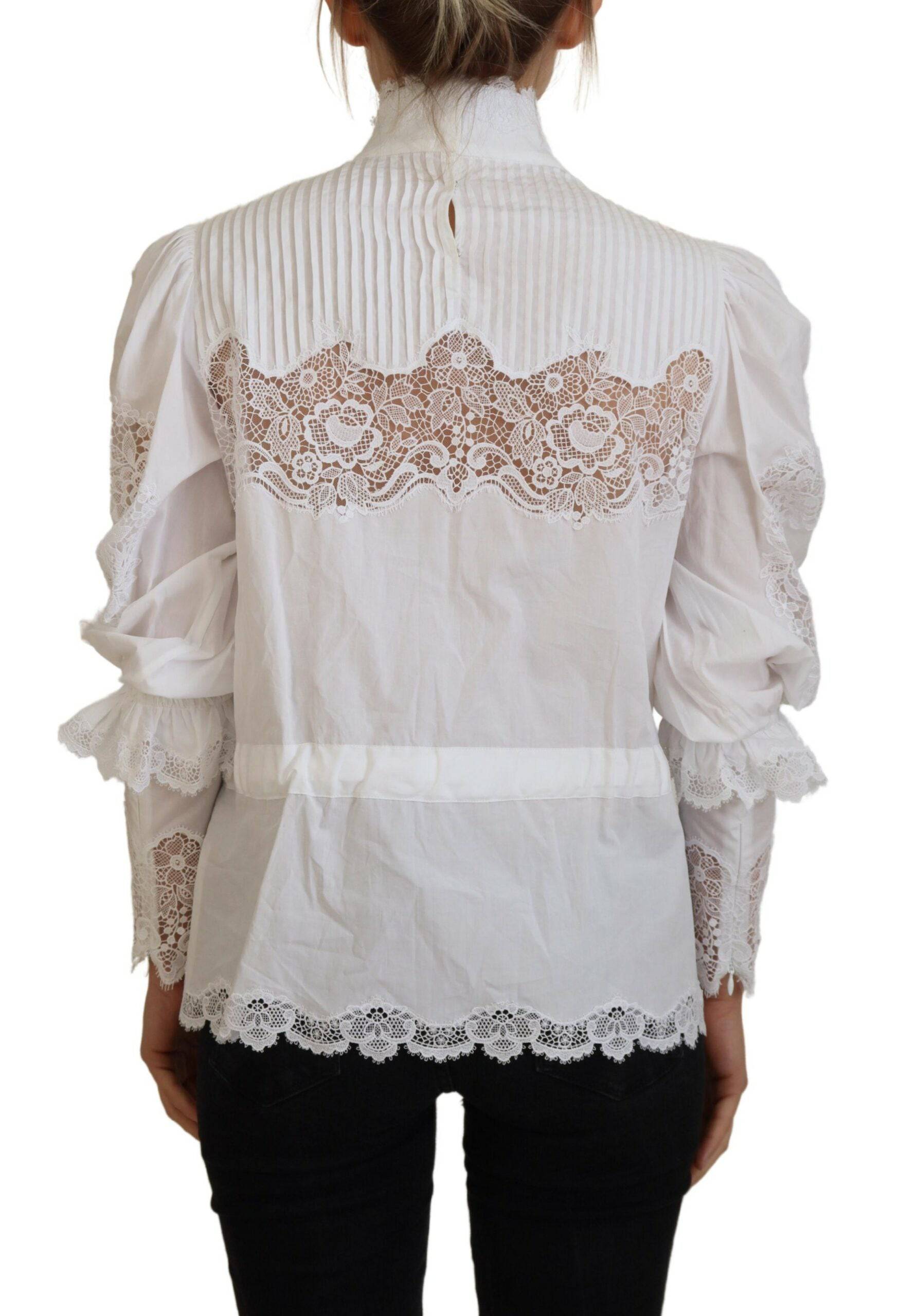 Dolce & Gabbana Elegant White Lace Trim Cotton Blouse - IT40|S