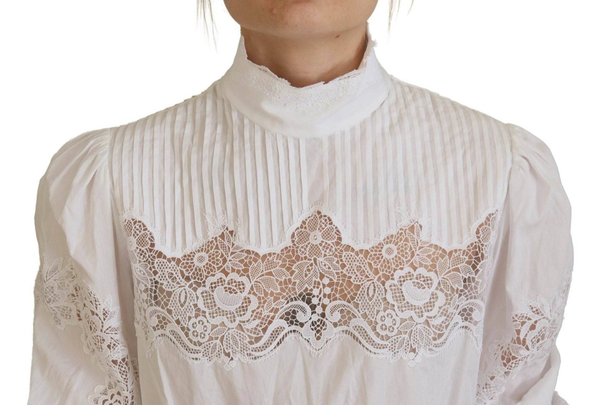 Dolce & Gabbana Elegant White Lace Trim Cotton Blouse - IT40|S