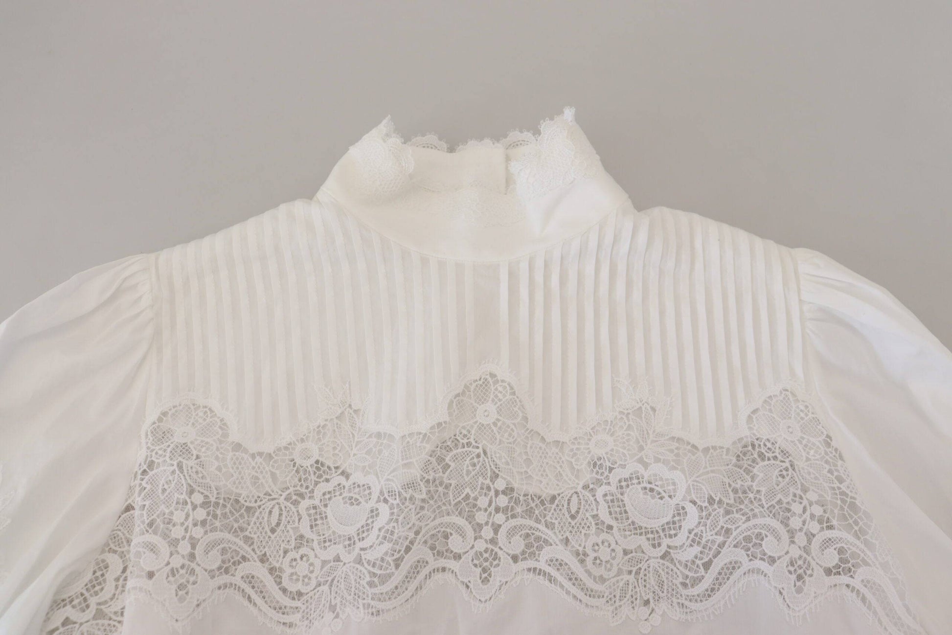 Dolce & Gabbana Elegant White Lace Trim Cotton Blouse - IT40|S