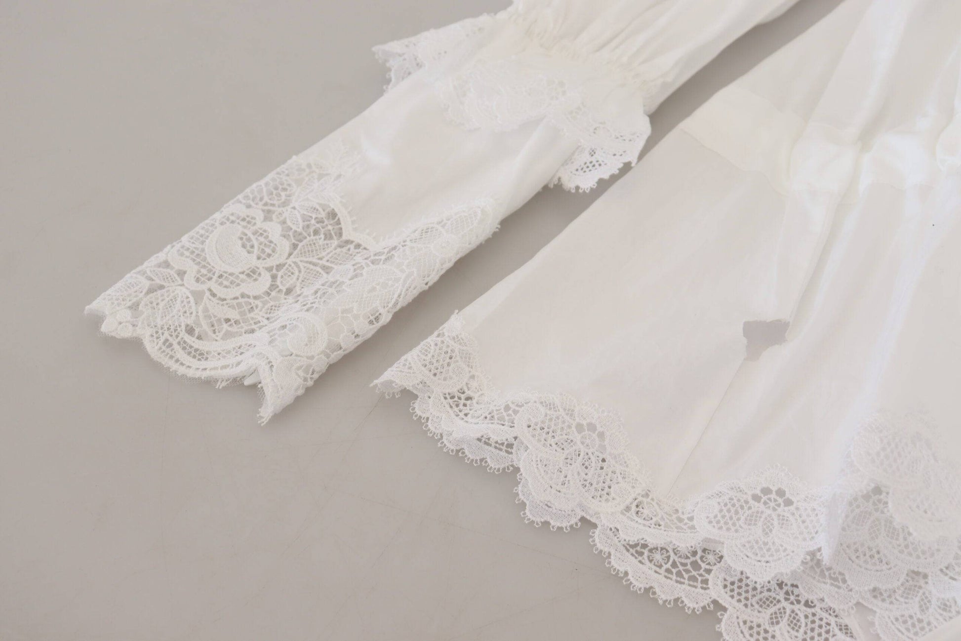 Dolce & Gabbana Elegant White Lace Trim Cotton Blouse - IT40|S