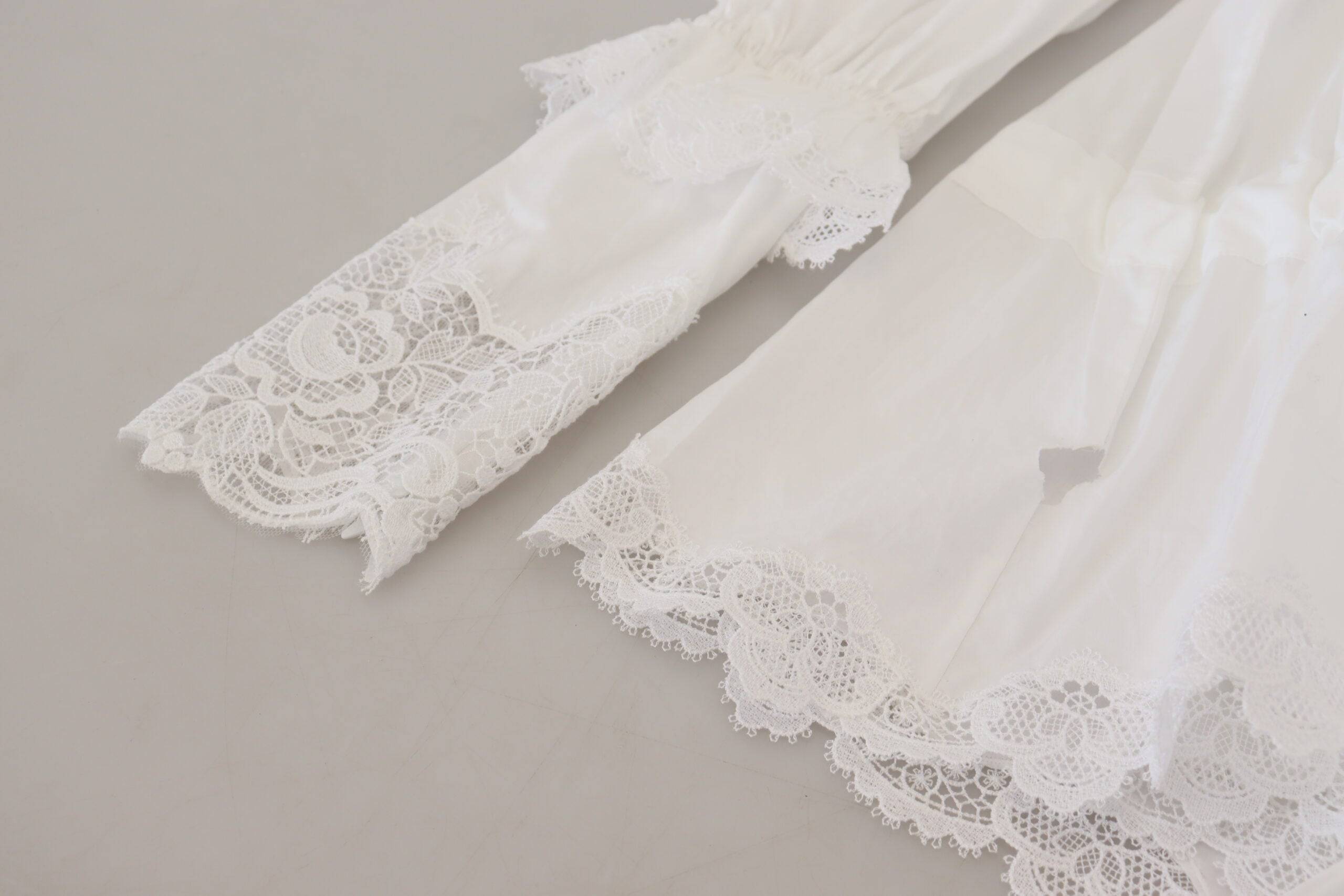 Dolce & Gabbana Elegant White Lace Trim Cotton Blouse - IT40|S