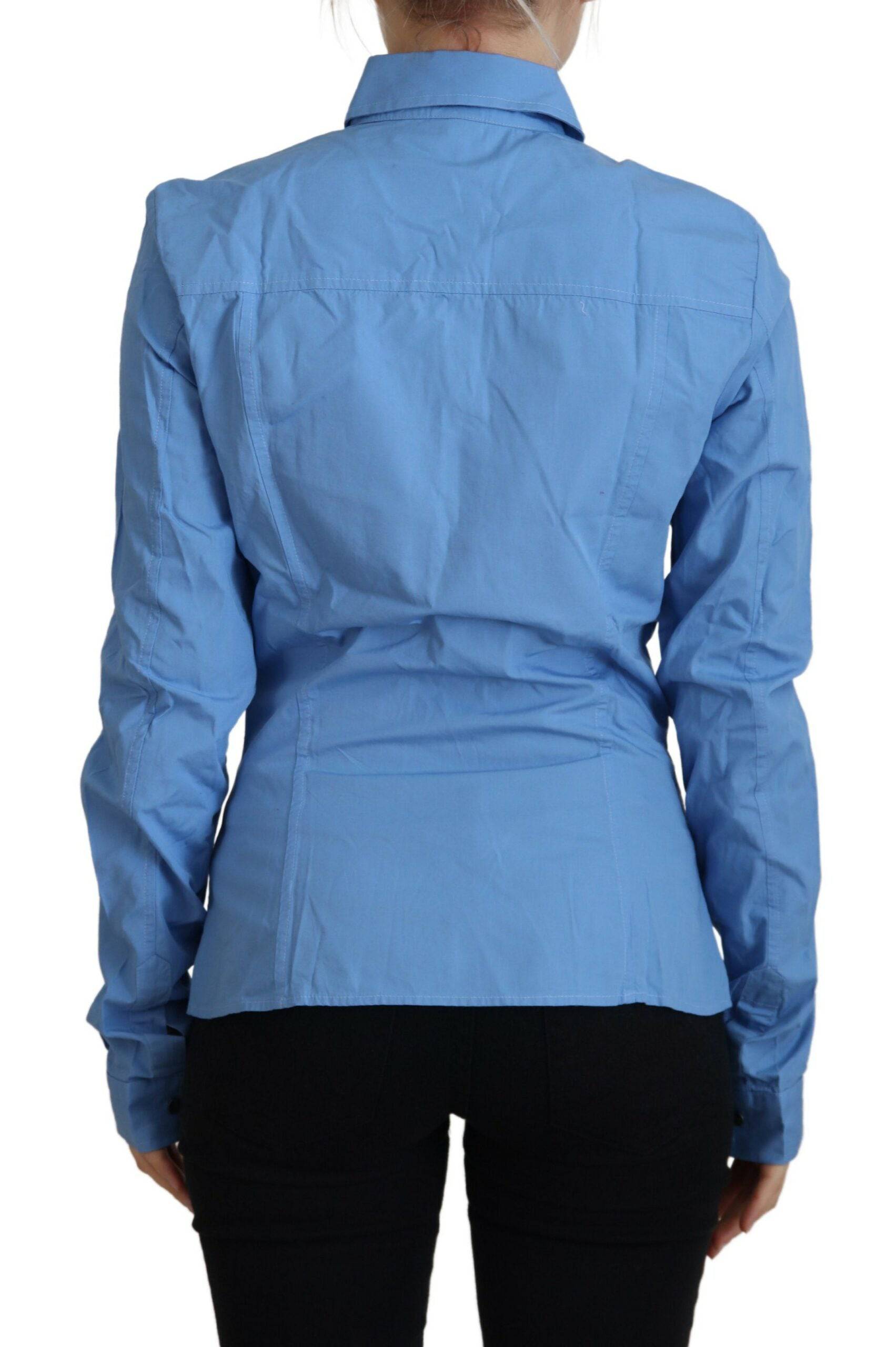 Ferre Elegant Blue Cotton Long Sleeve Polo Top - IT38|XS