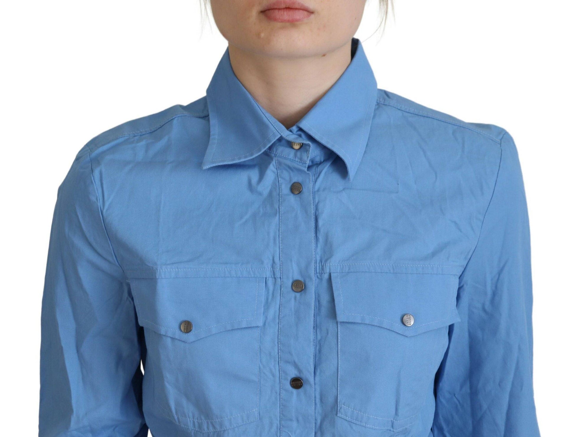 Ferre Elegant Blue Cotton Long Sleeve Polo Top - IT38|XS