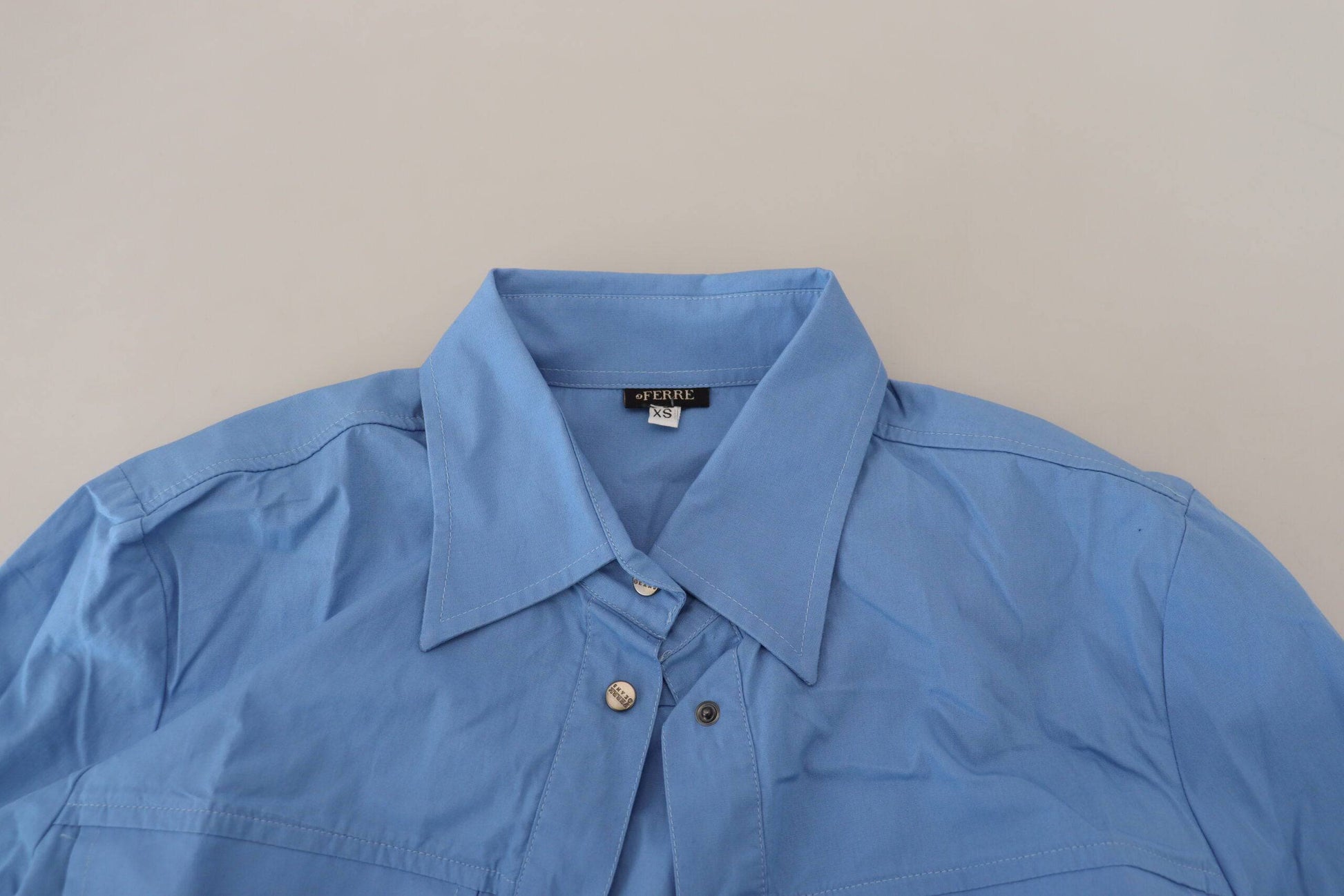 Ferre Elegant Blue Cotton Long Sleeve Polo Top - IT38|XS