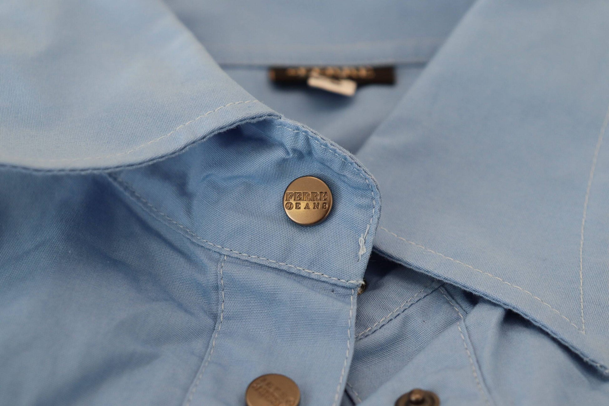 Ferre Elegant Blue Cotton Long Sleeve Polo Top - IT38|XS
