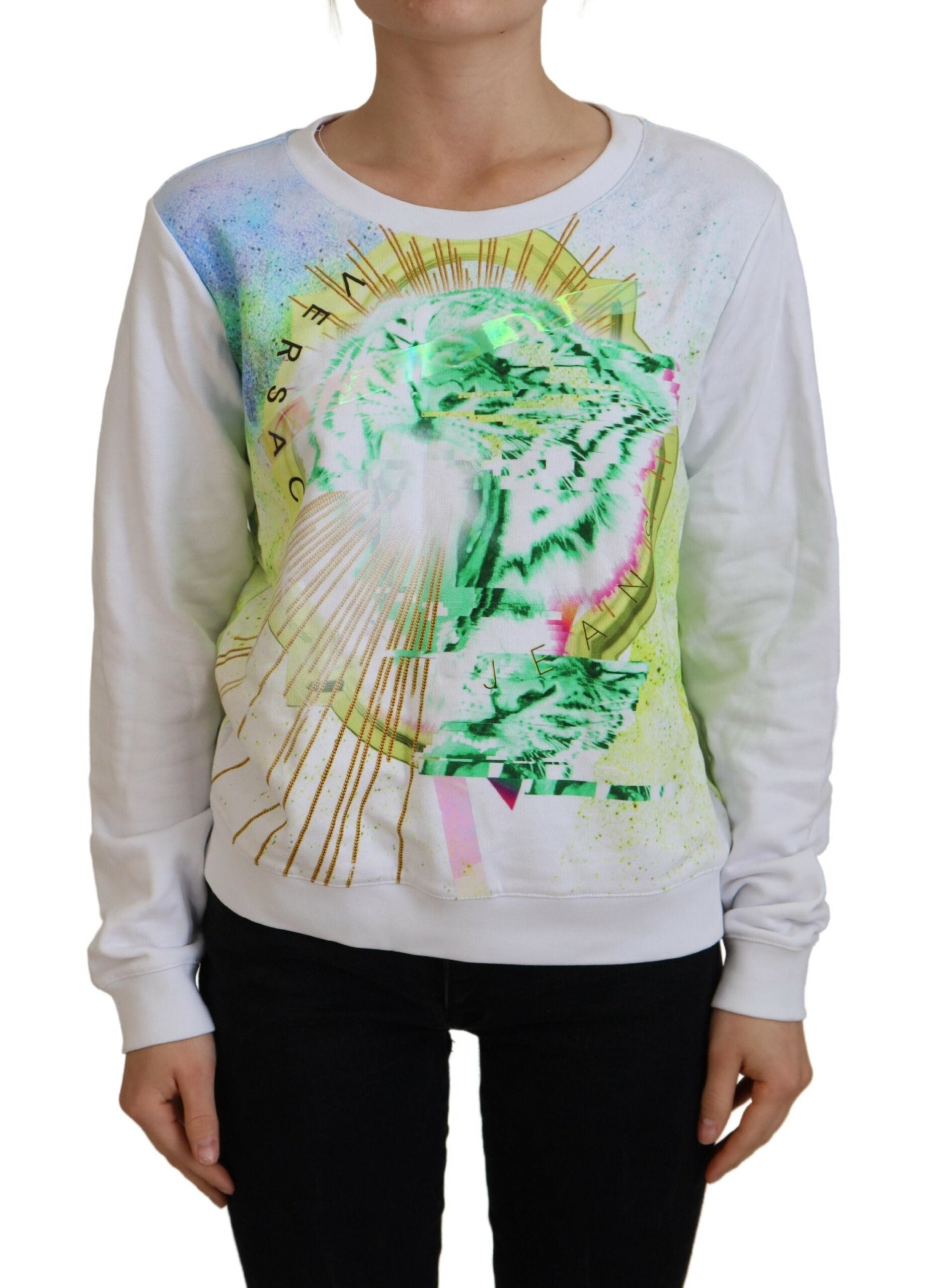 Versace Jeans Elegant White Graphic Crew Neck Sweater - ACCEXO