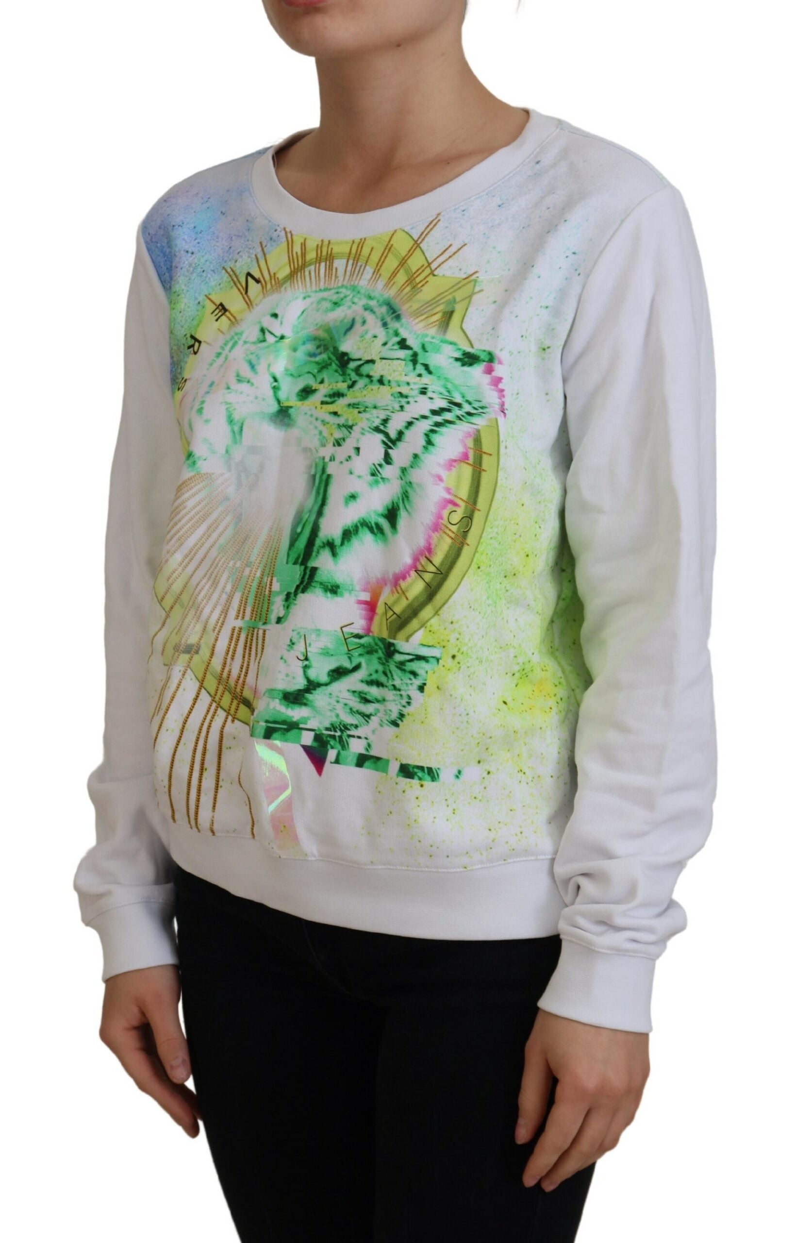 Versace Jeans Elegant White Graphic Crew Neck Sweater - ACCEXO