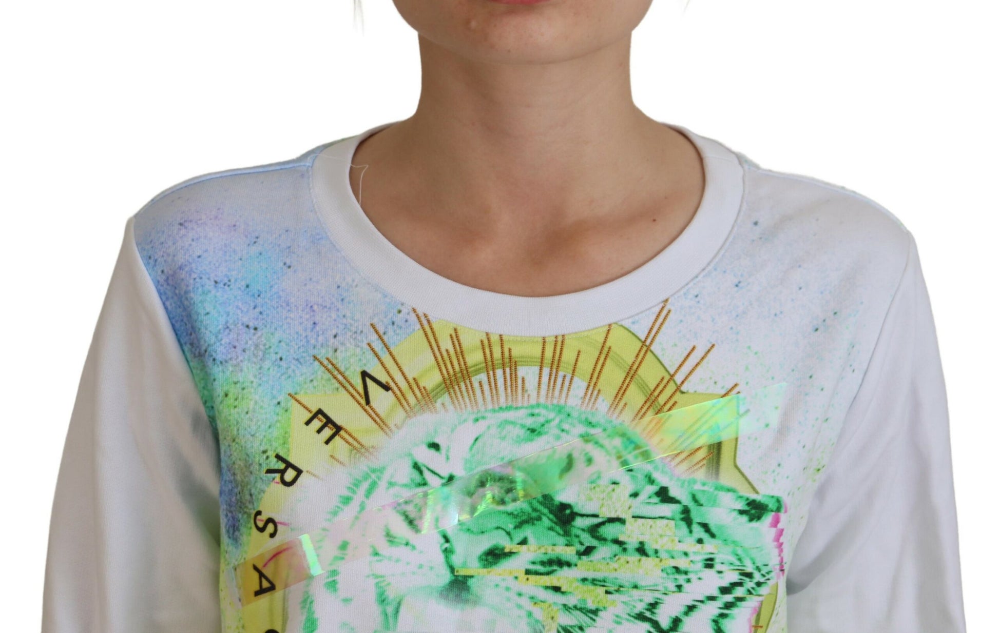 Versace Jeans Elegant White Graphic Crew Neck Sweater - ACCEXO