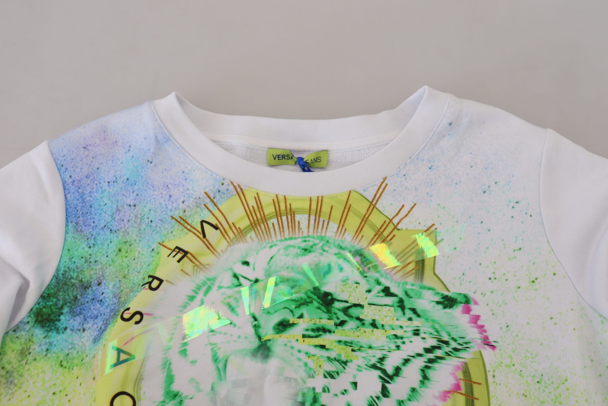 Versace Jeans Elegant White Graphic Crew Neck Sweater - ACCEXO